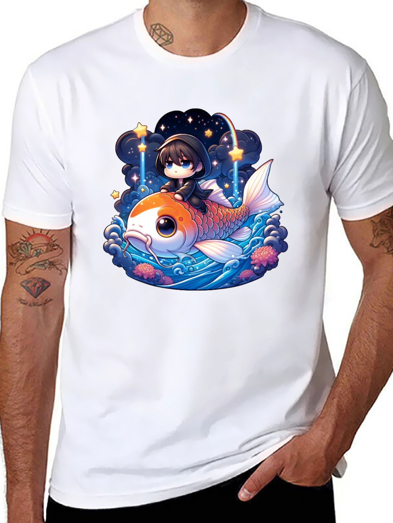 Black Koi Fish Anime Graphic Tee view 8
