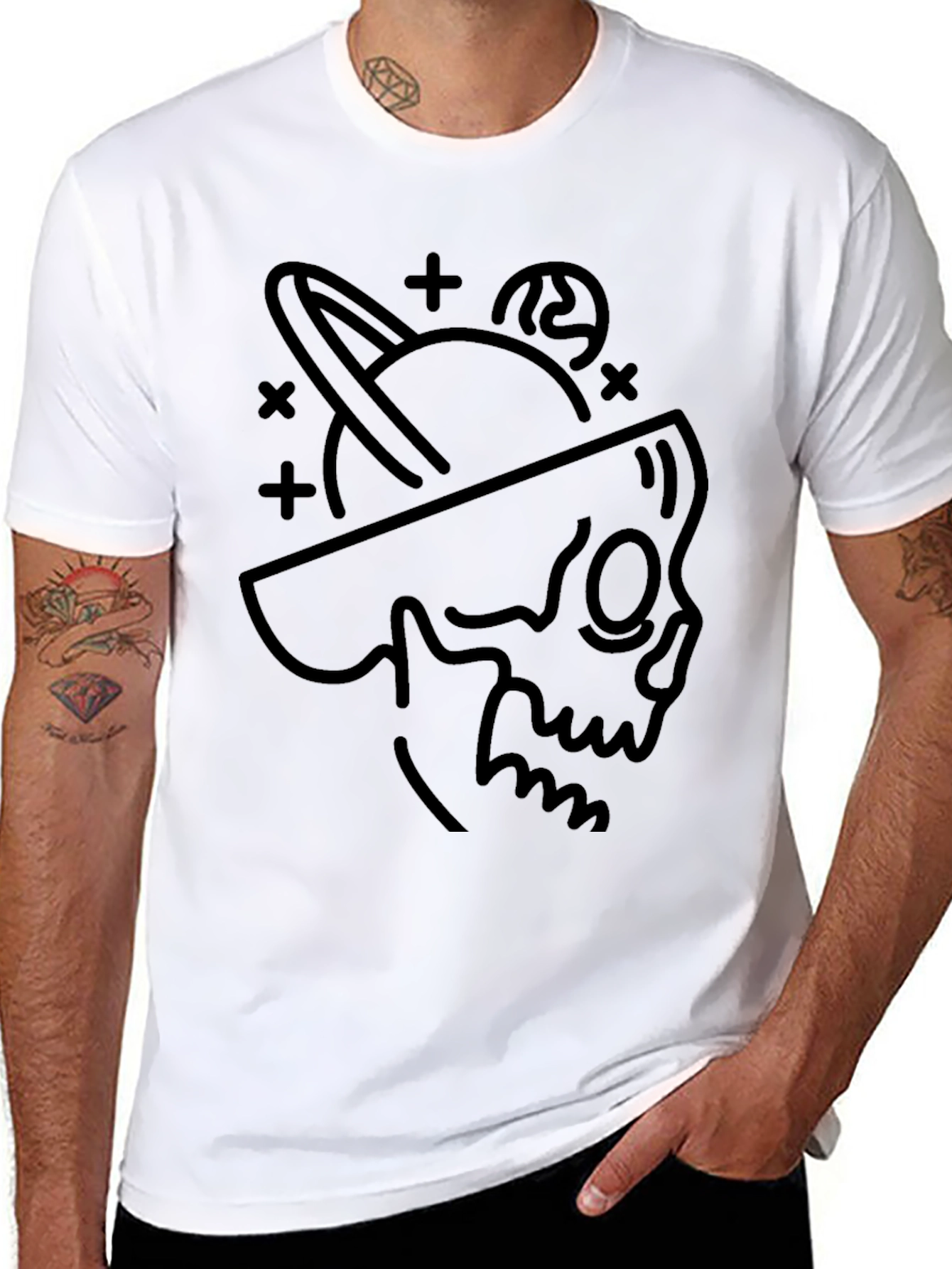 Black Cosmic Skull Graphic Tee - Black Cotton Blend view 8