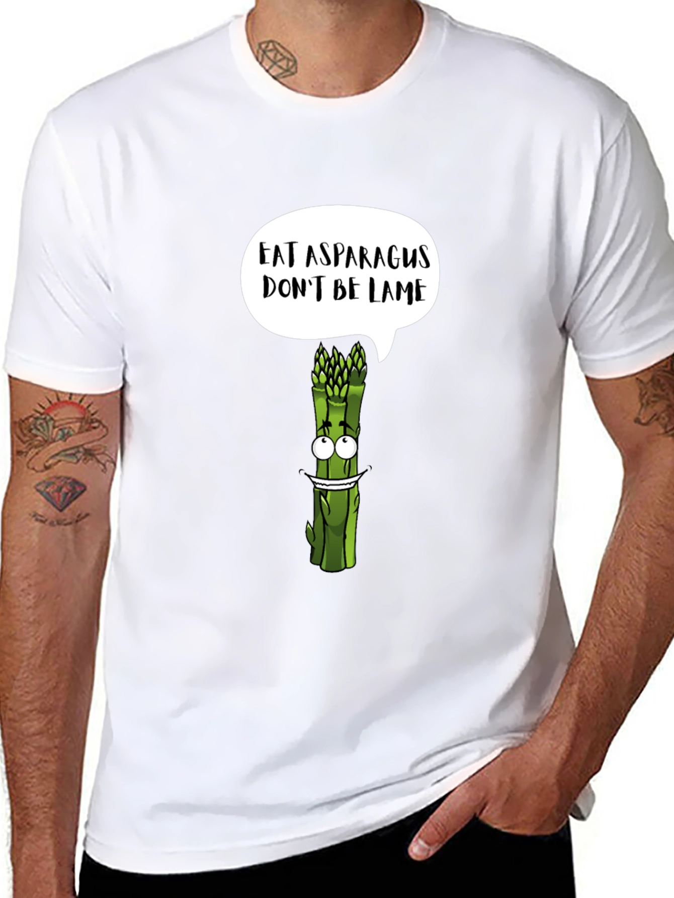 Black Eat Asparagus, Don't Be Lame Graphic T-Shirt view 8