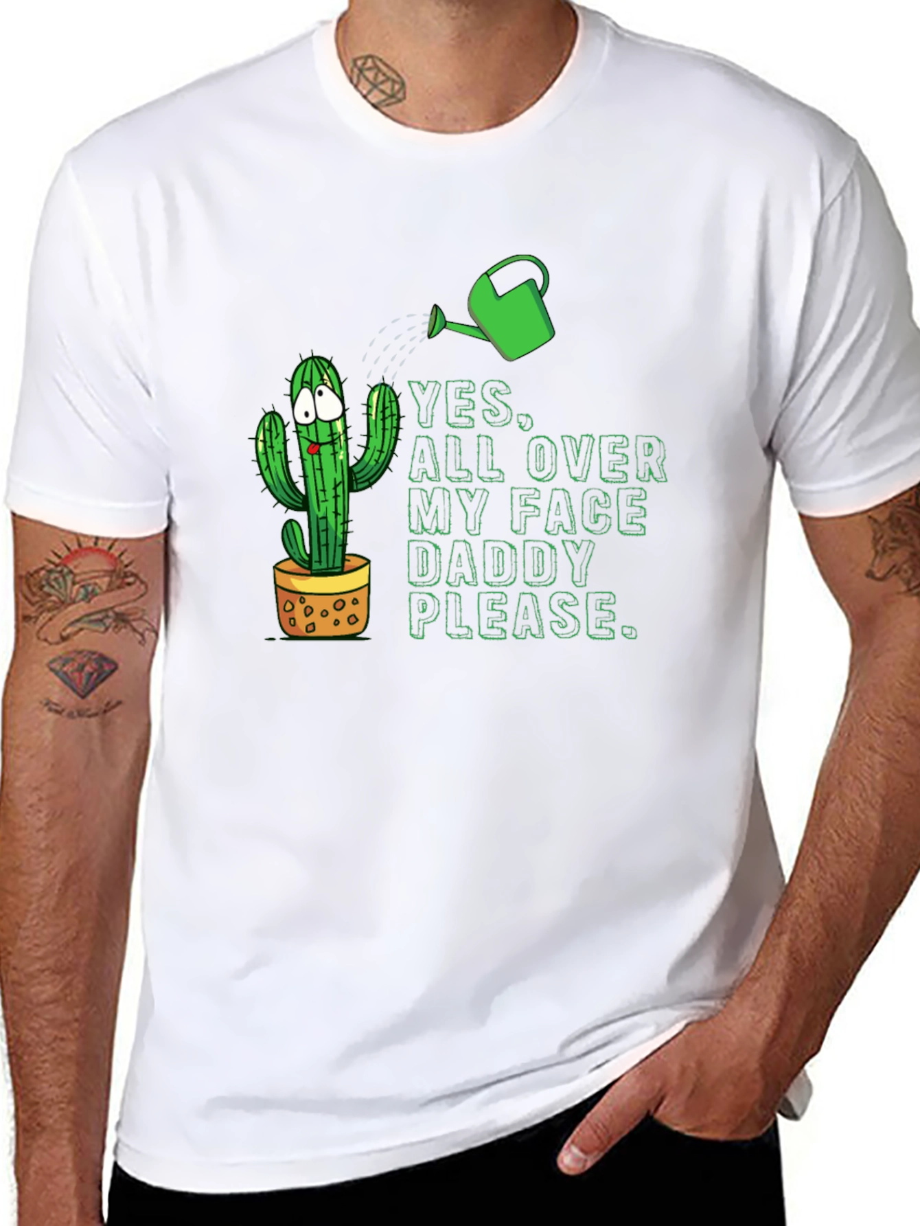 Black Funny Cactus T-Shirt: Yes All Over My Face view 8