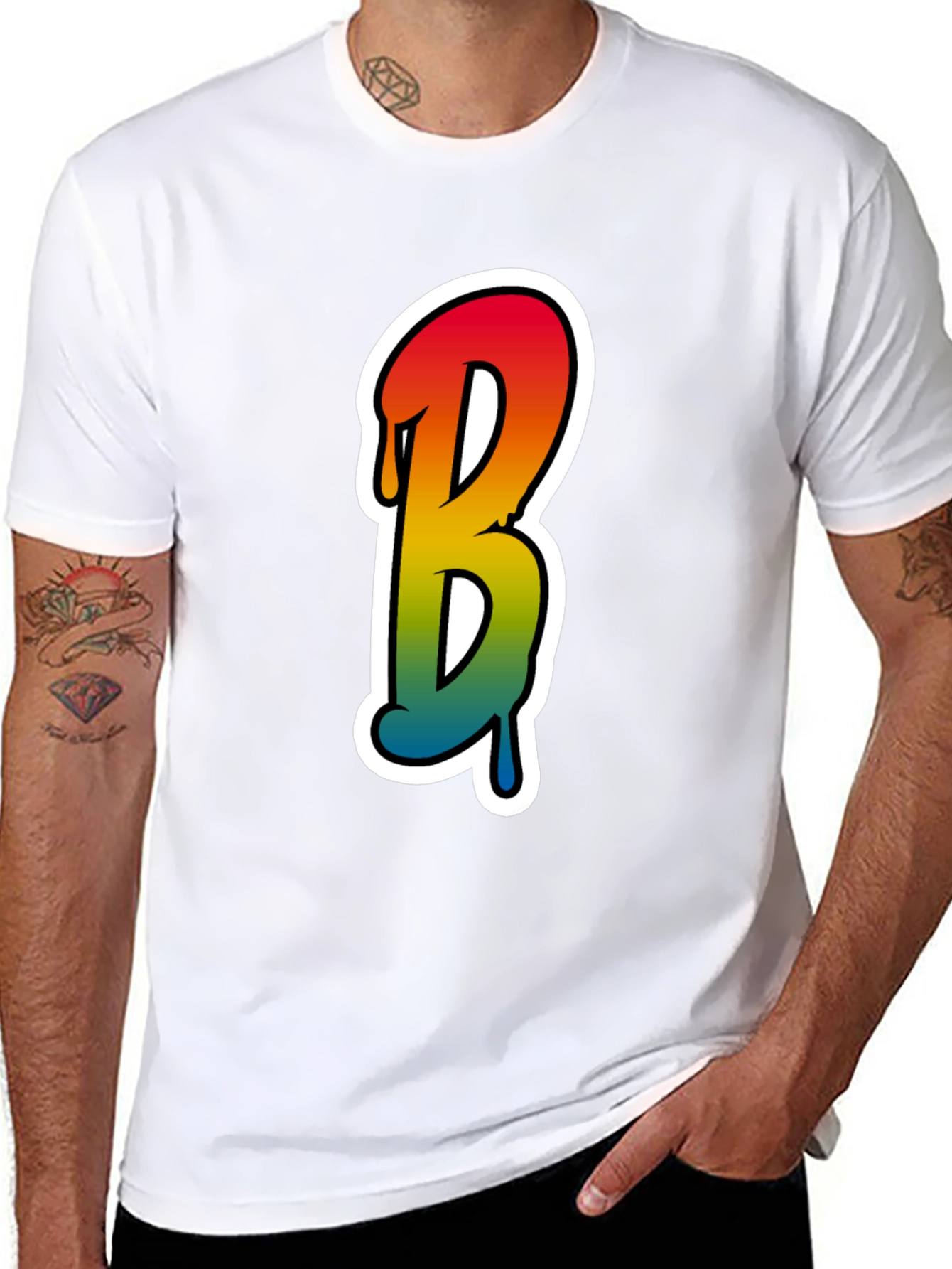 Black Cool Letter B Graphic Tee - Black Cotton Blend view 8