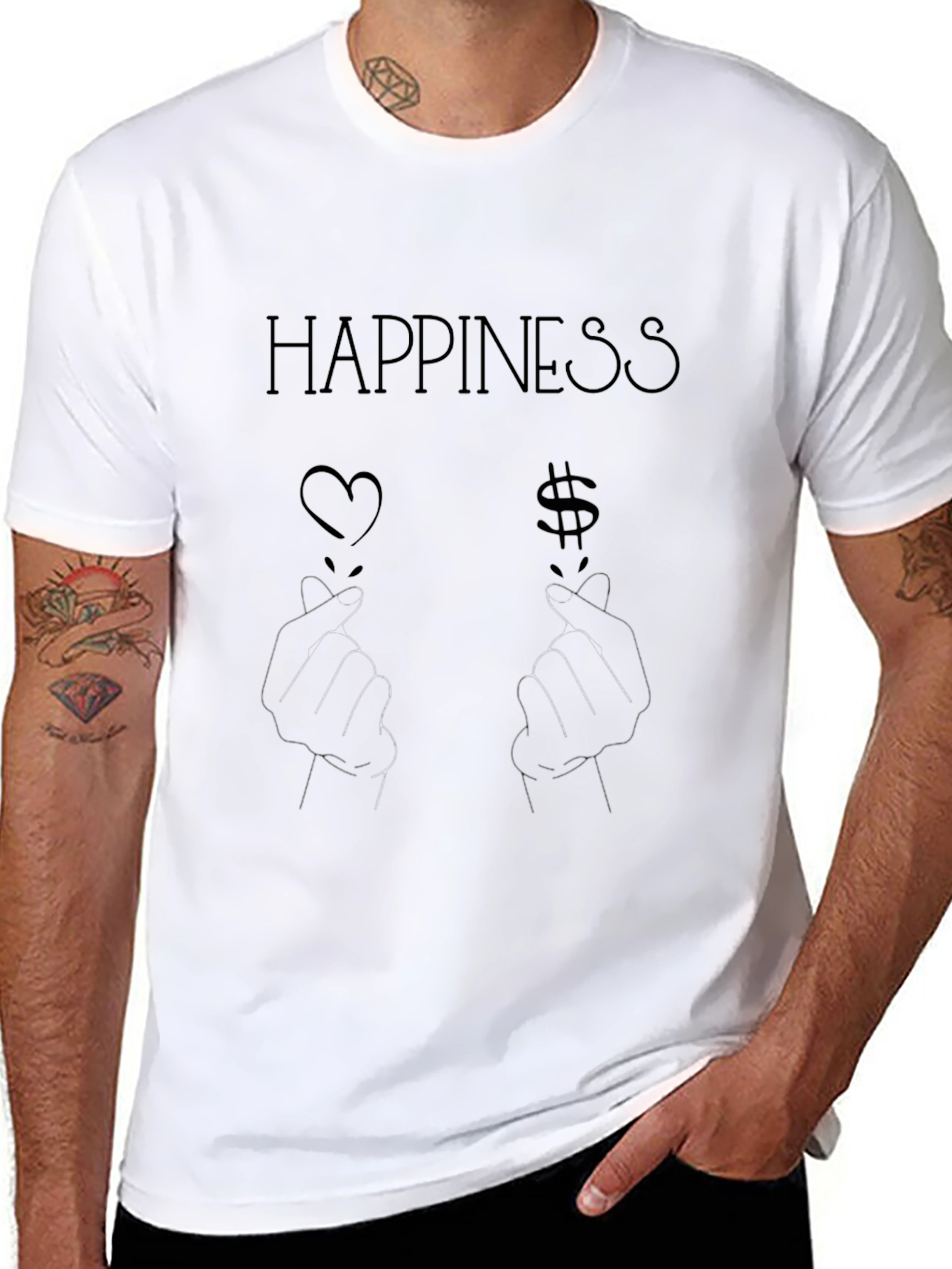 Black Happiness Graphic Tee - Heart & Money Signs Black T-Shirt view 8