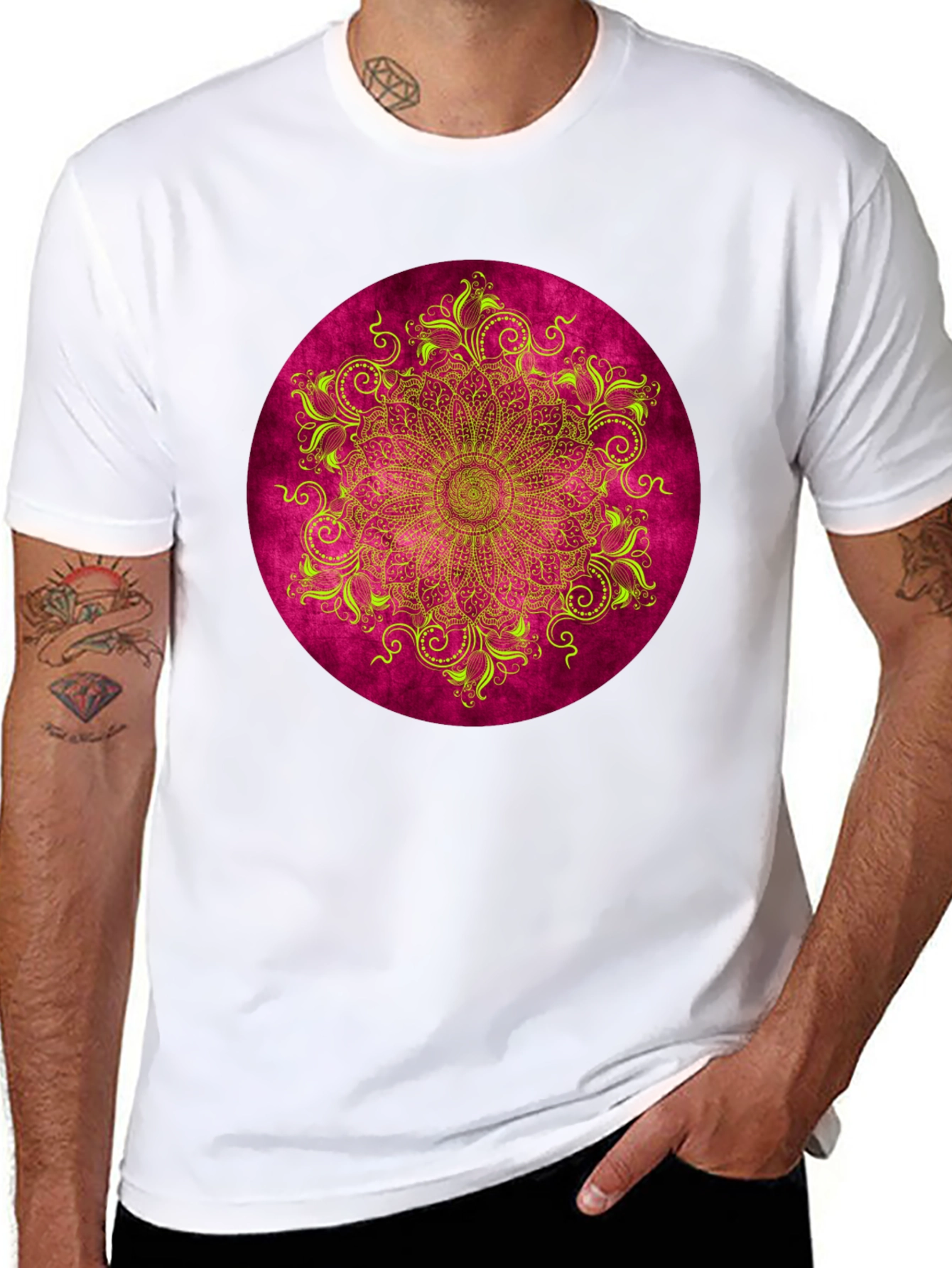 Black Boho Mandala Graphic Tee - Men's Black T-Shirt view 8