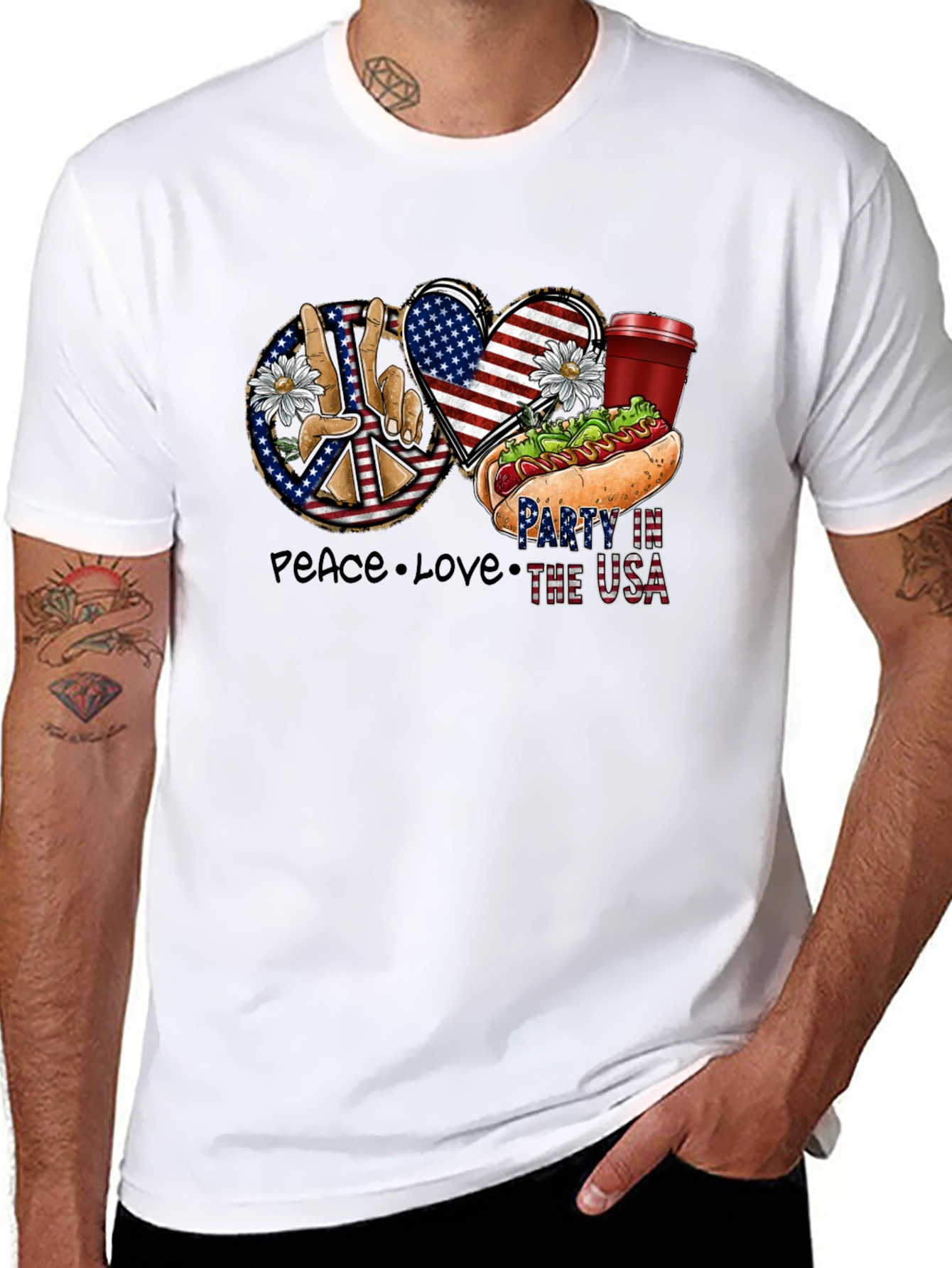 Black Patriotic Peace, Love & USA Party T-Shirt view 8
