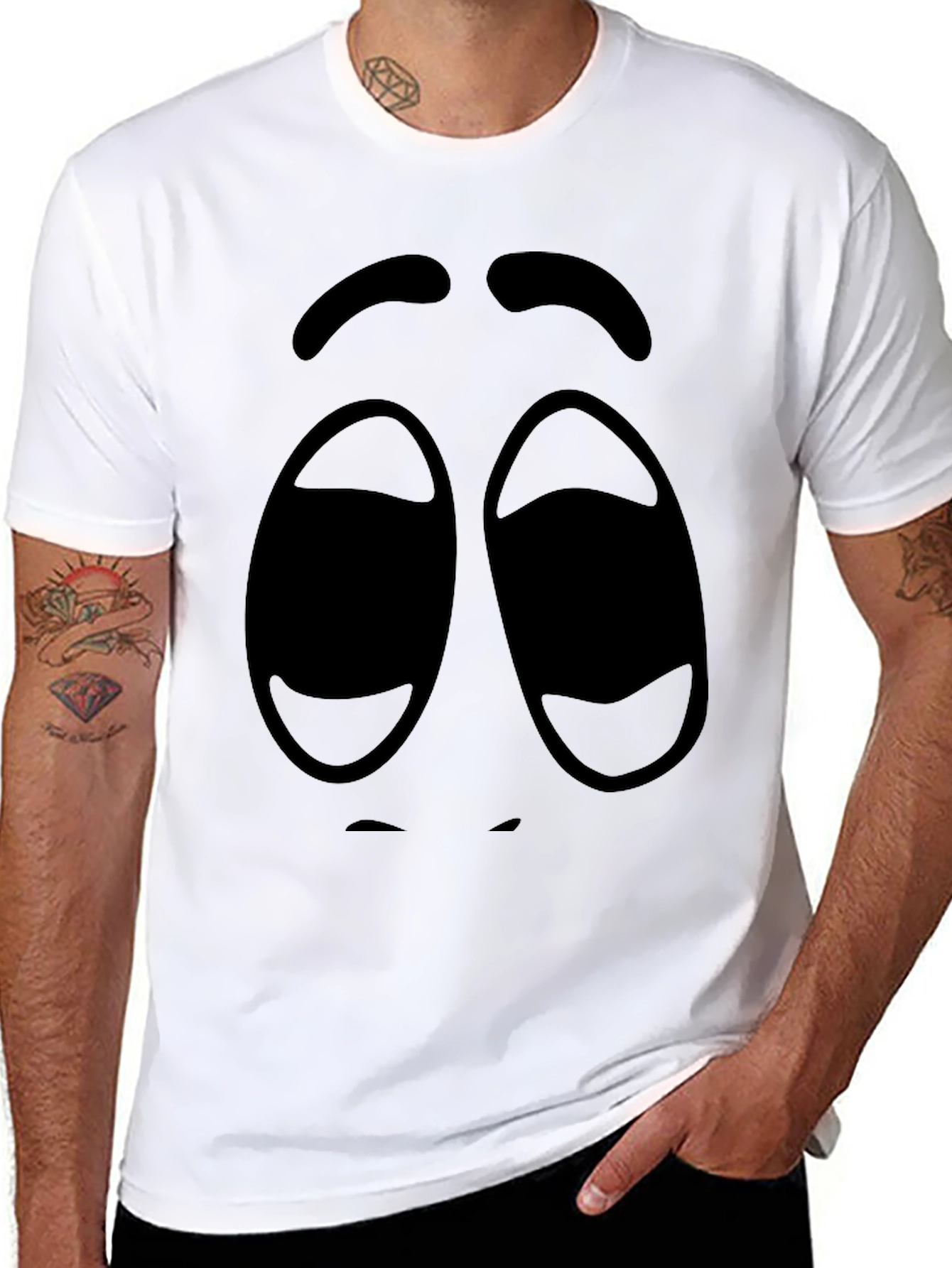 Black Expressive Face Graphic Tee - Unisex Black T-Shirt view 8