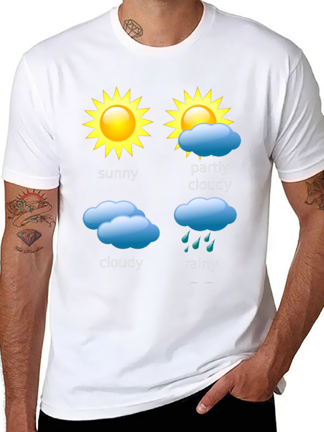 Black Weather Forecast T-Shirt - Sunny, Cloudy, Rainy Day Design view 8