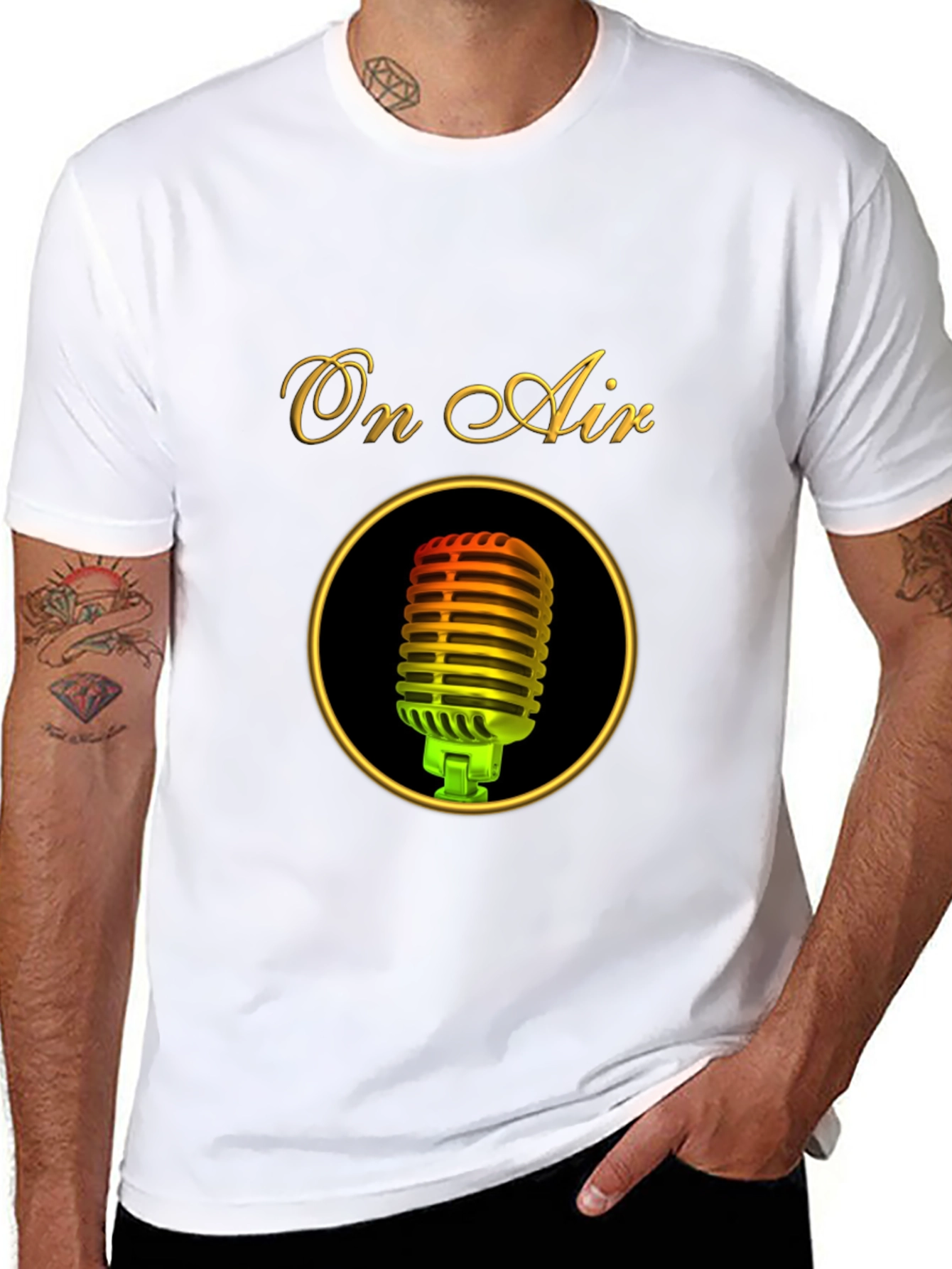 Black On Air Microphone Black T-Shirt view 8