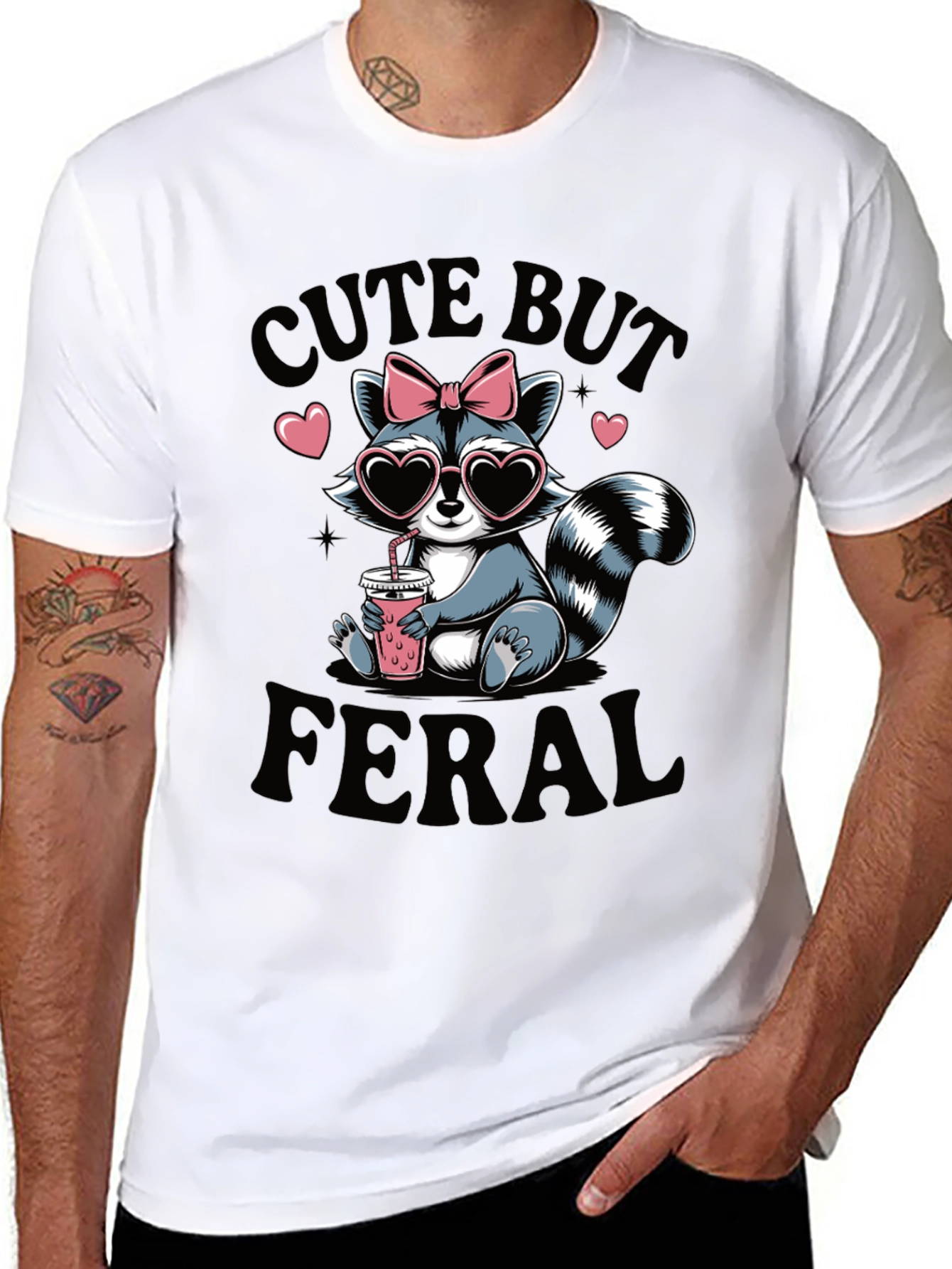 Black Cute But Feral Raccoon T-Shirt view 8