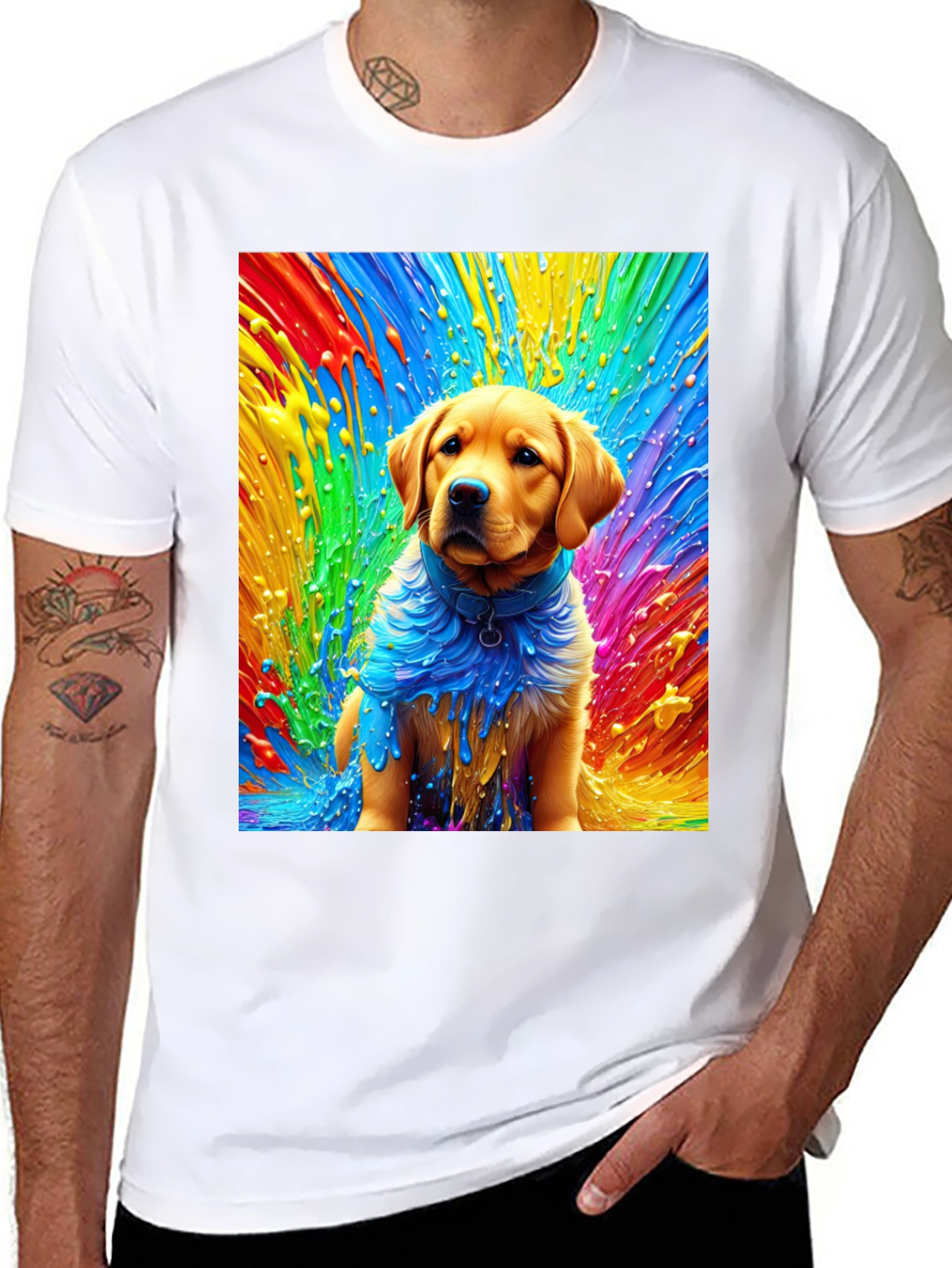 Black Rainbow Dog Art Black T-Shirt view 8
