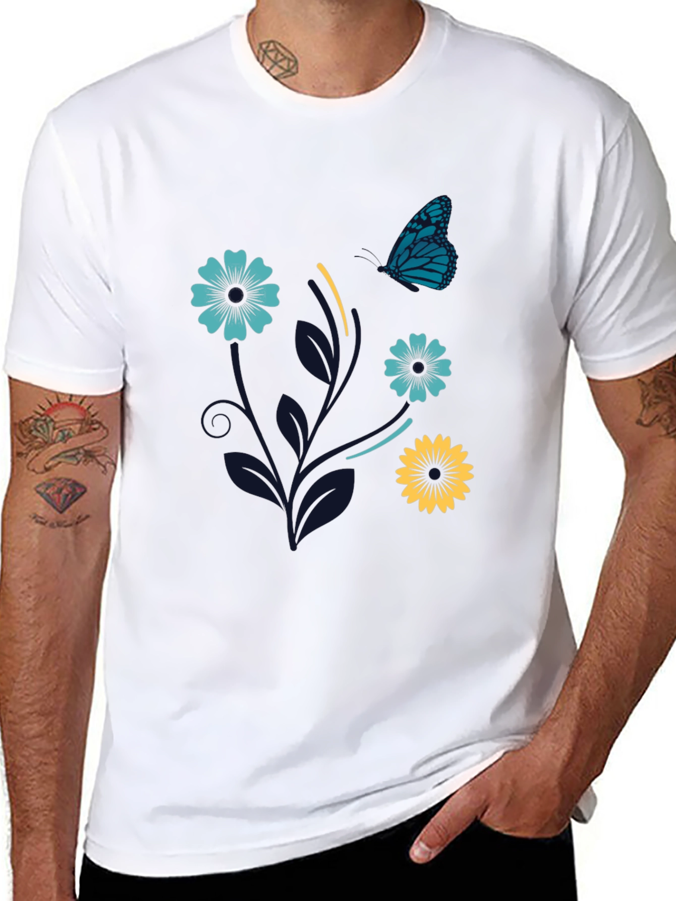 Black Floral Butterfly Graphic Tee - Stylish Comfort view 8