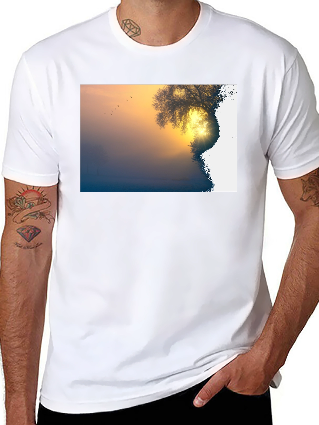 Black Sunrise Nature Scene Graphic Tee view 8