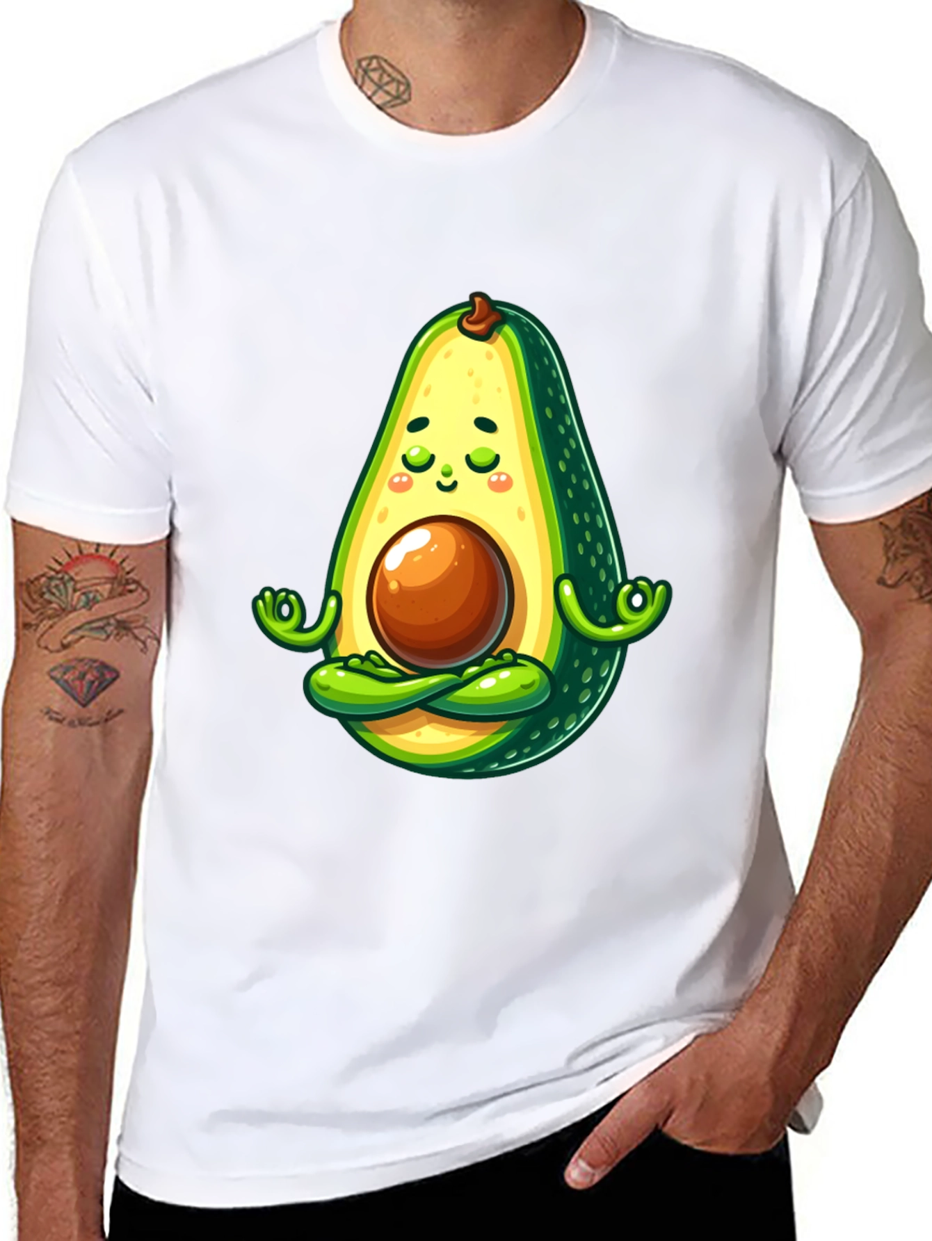 Black Zen Avocado T-Shirt - Meditating Fruit view 8