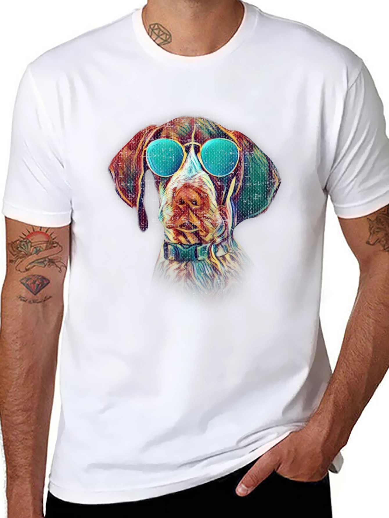 Black Cool Dog T-Shirt - Graphic Tee with Dog Wearing Sunglasses view 8