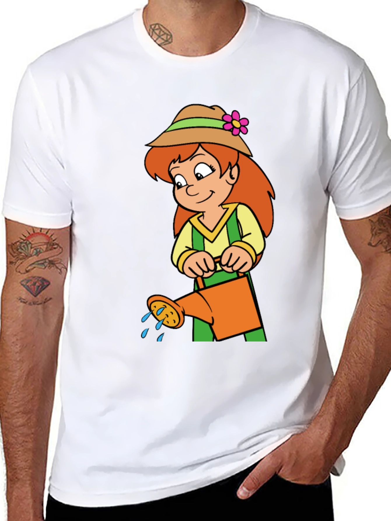 Black Gardening Girl T-Shirt - Fun Cartoon Design view 8