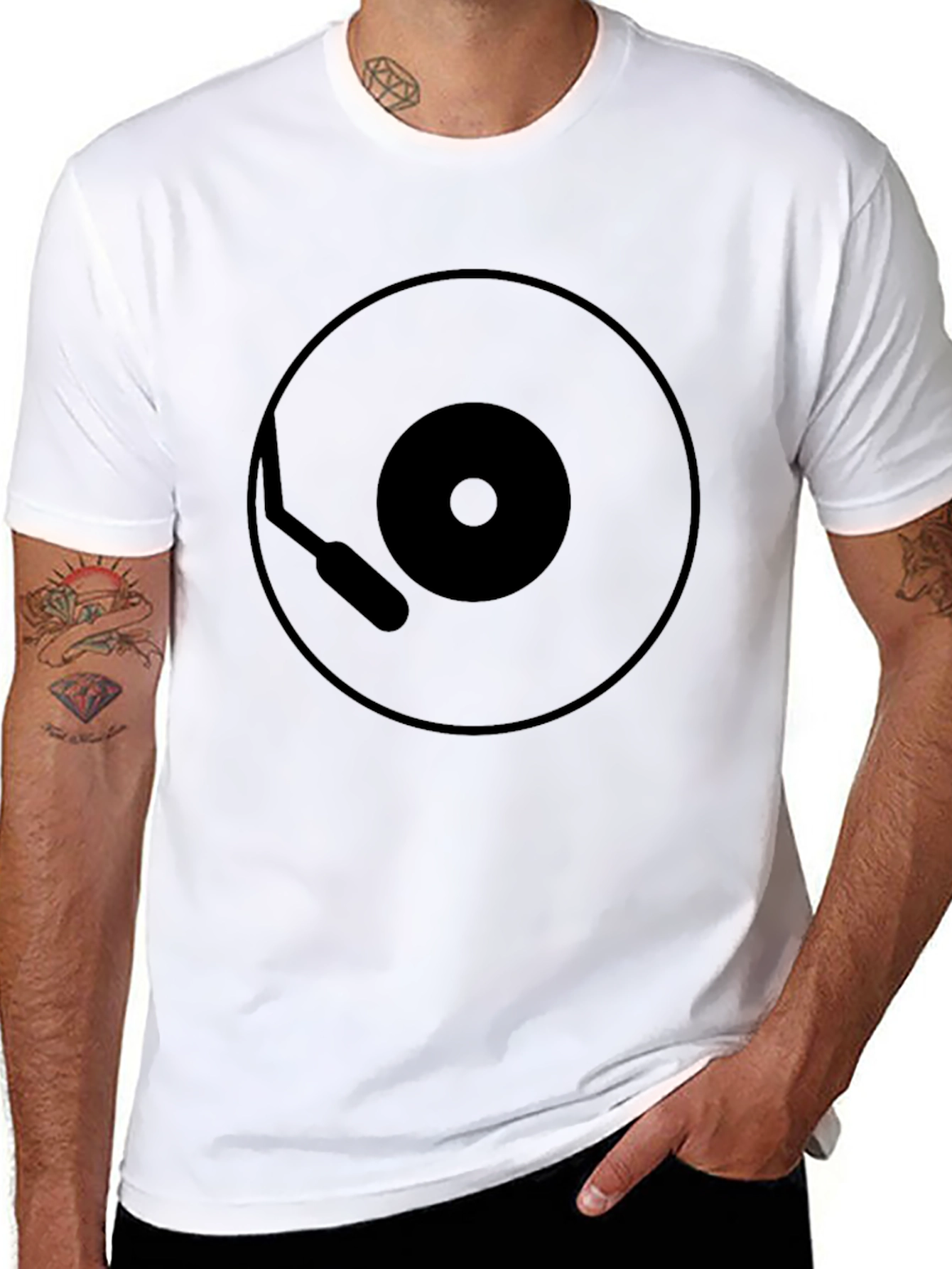 Black Retro Record Player Graphic Tee - Black Cotton Shirt view 8
