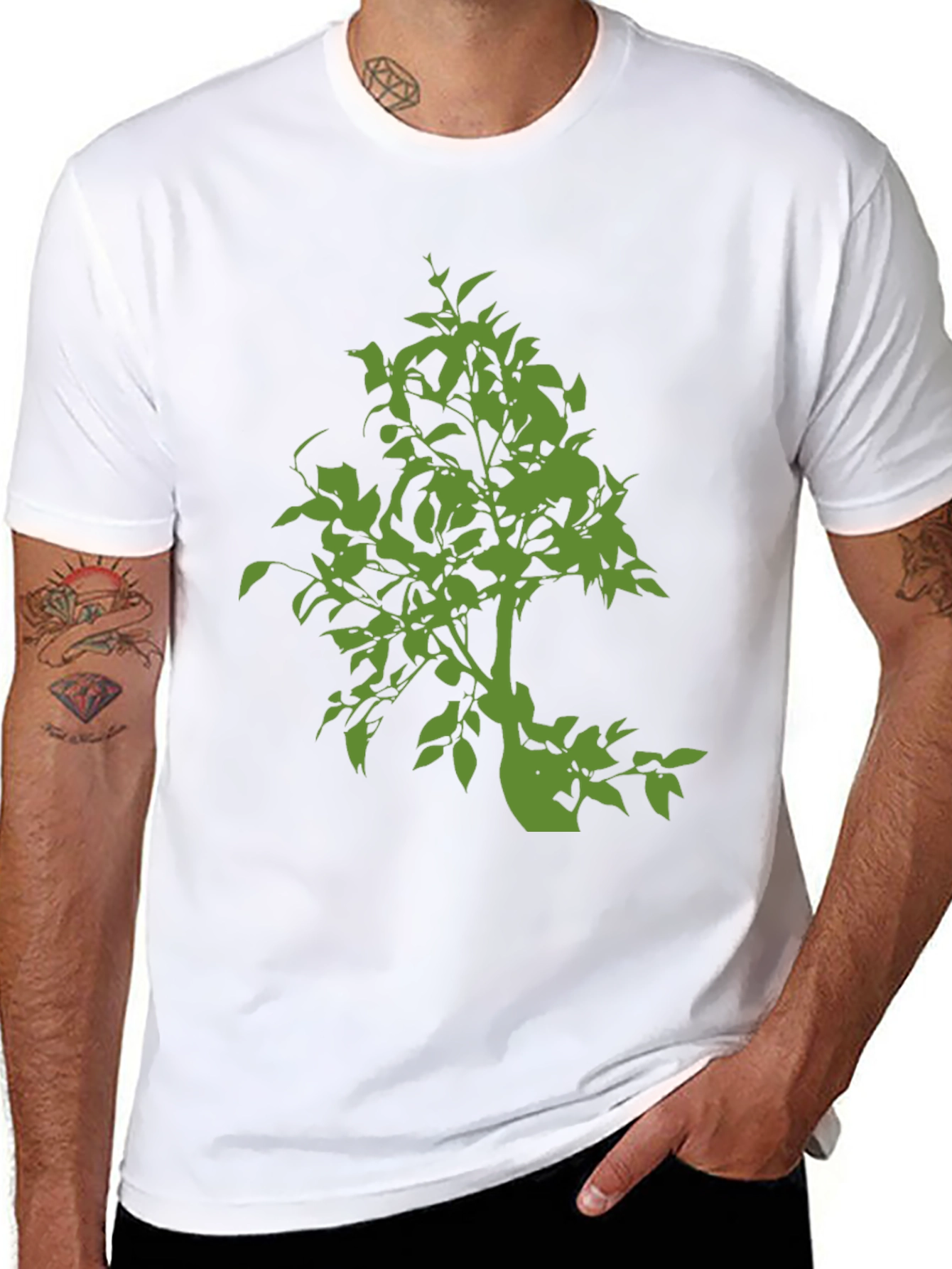 Black Green Tree Graphic Black T-Shirt view 8