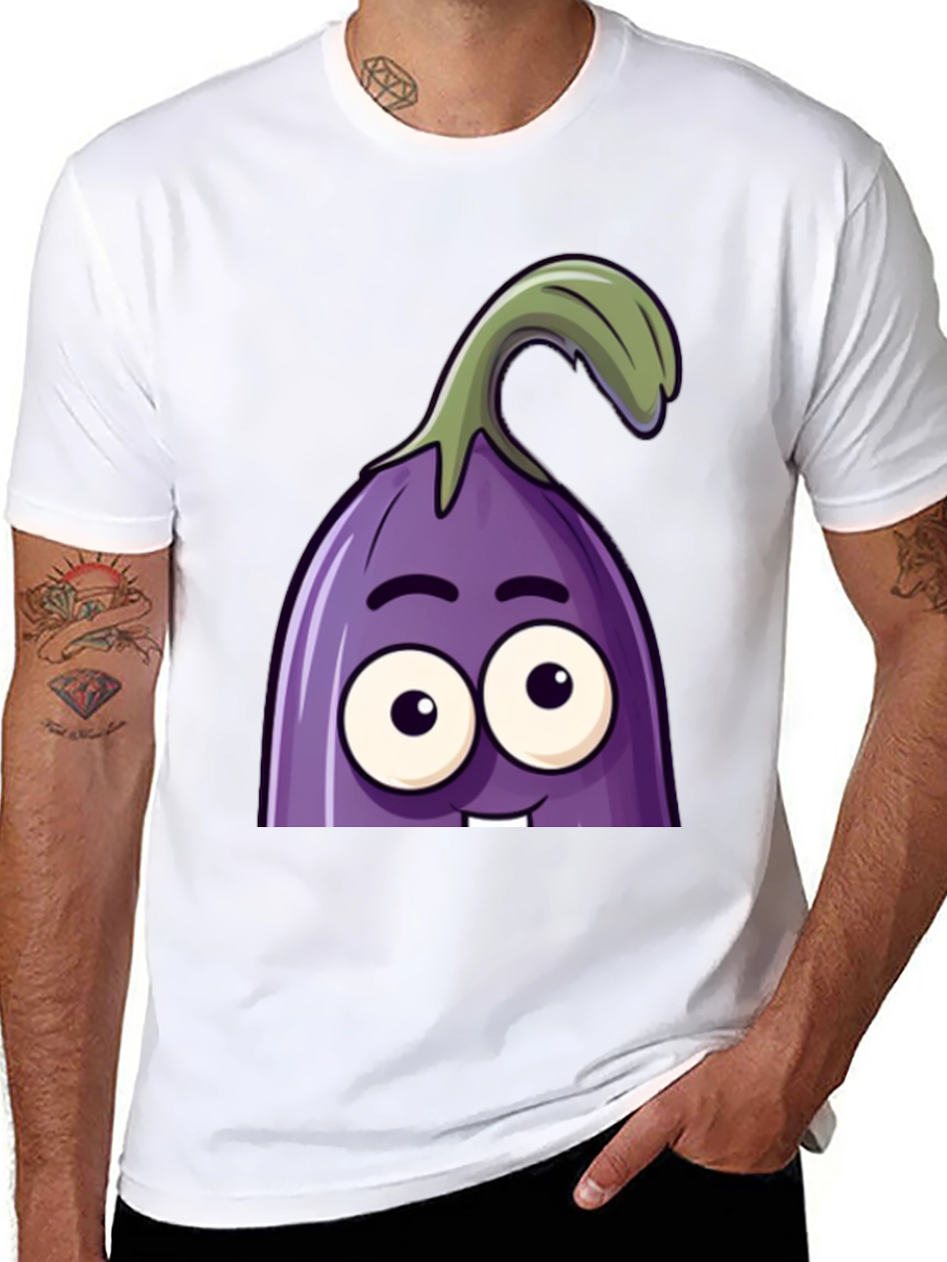 Funny Eggplant Cartoon Graphic T-Shirt - 8