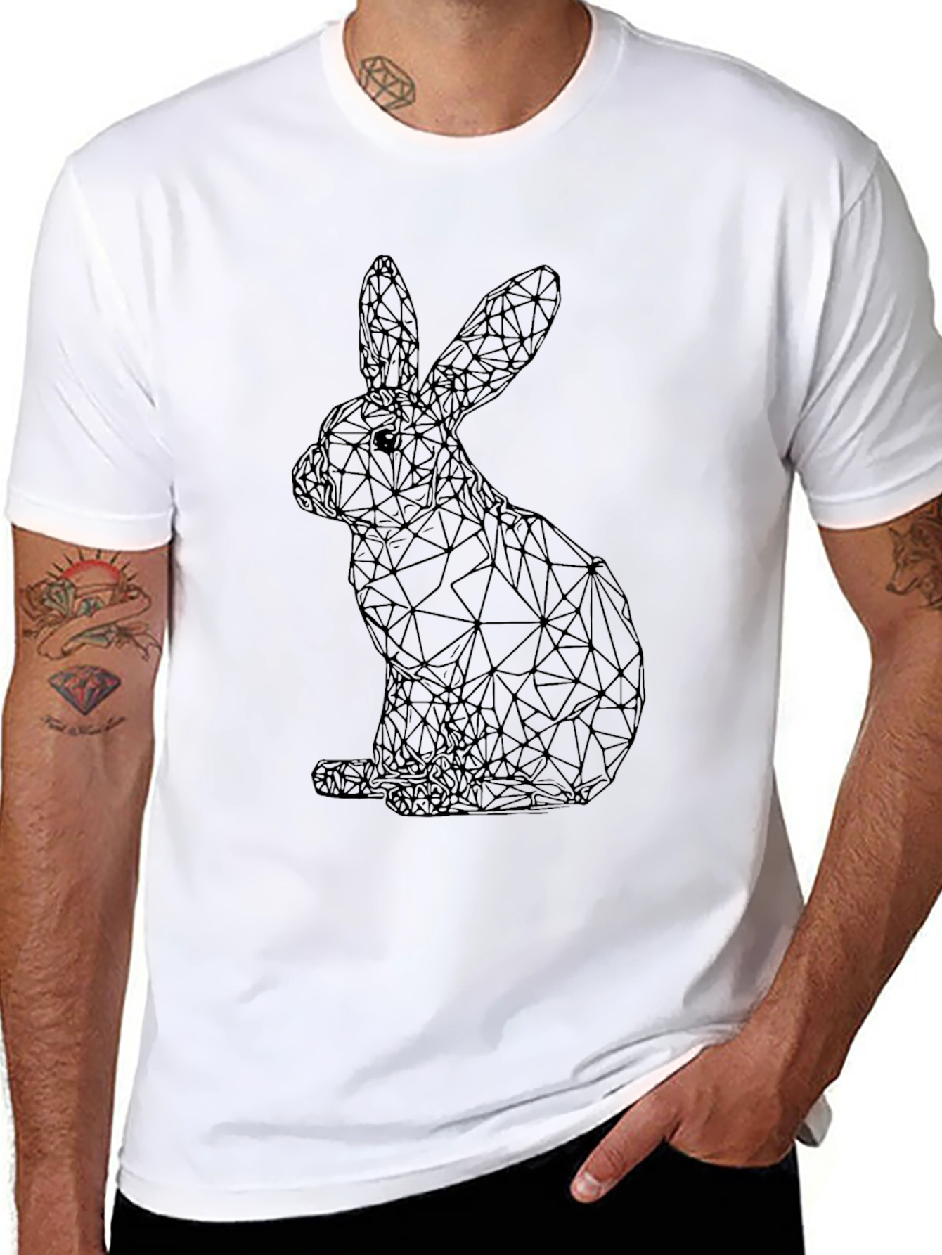 Black Geometric Rabbit Graphic Tee - Black view 8