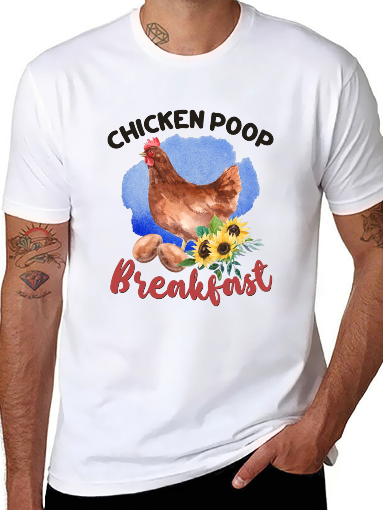 Black Chicken Poop Breakfast Graphic T-Shirt view 8