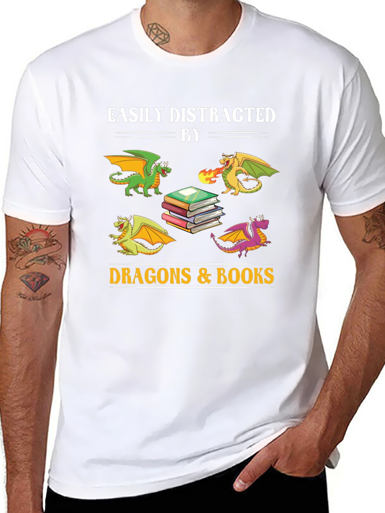 Black Easily Distracted by Dragons and Books T-Shirt view 8