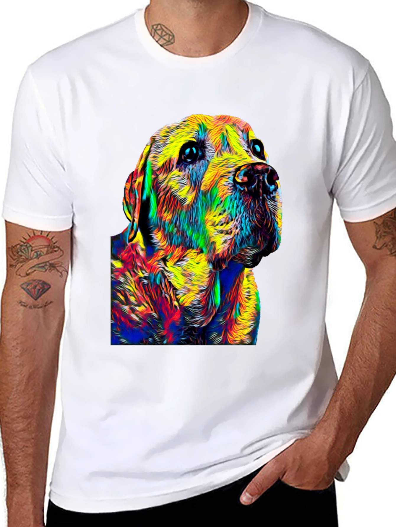 Black Colorful Dog Portrait Black T-Shirt view 8