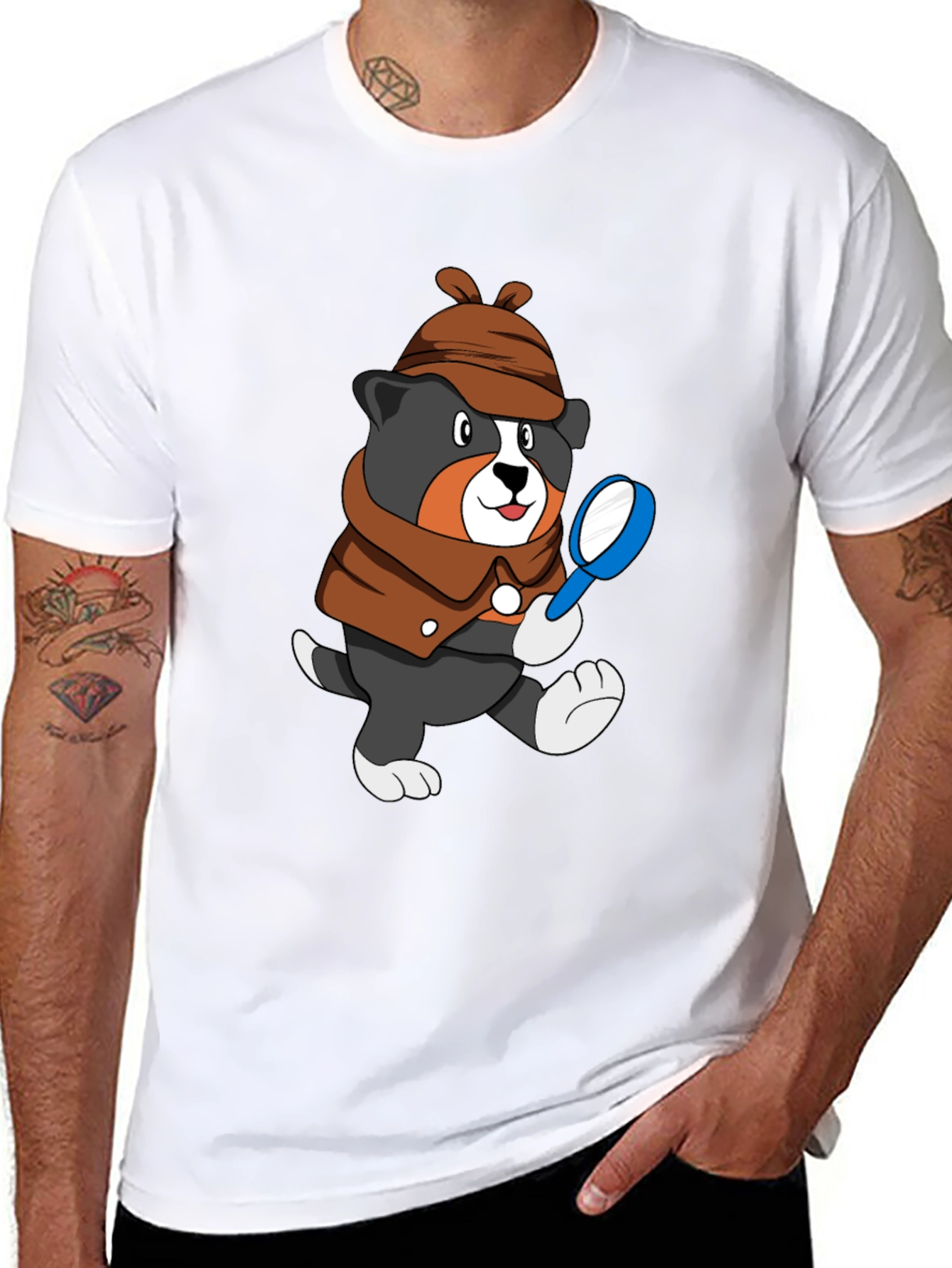 Black Detective Dog T-Shirt - Cartoon Puppy Sleuth Tee view 8