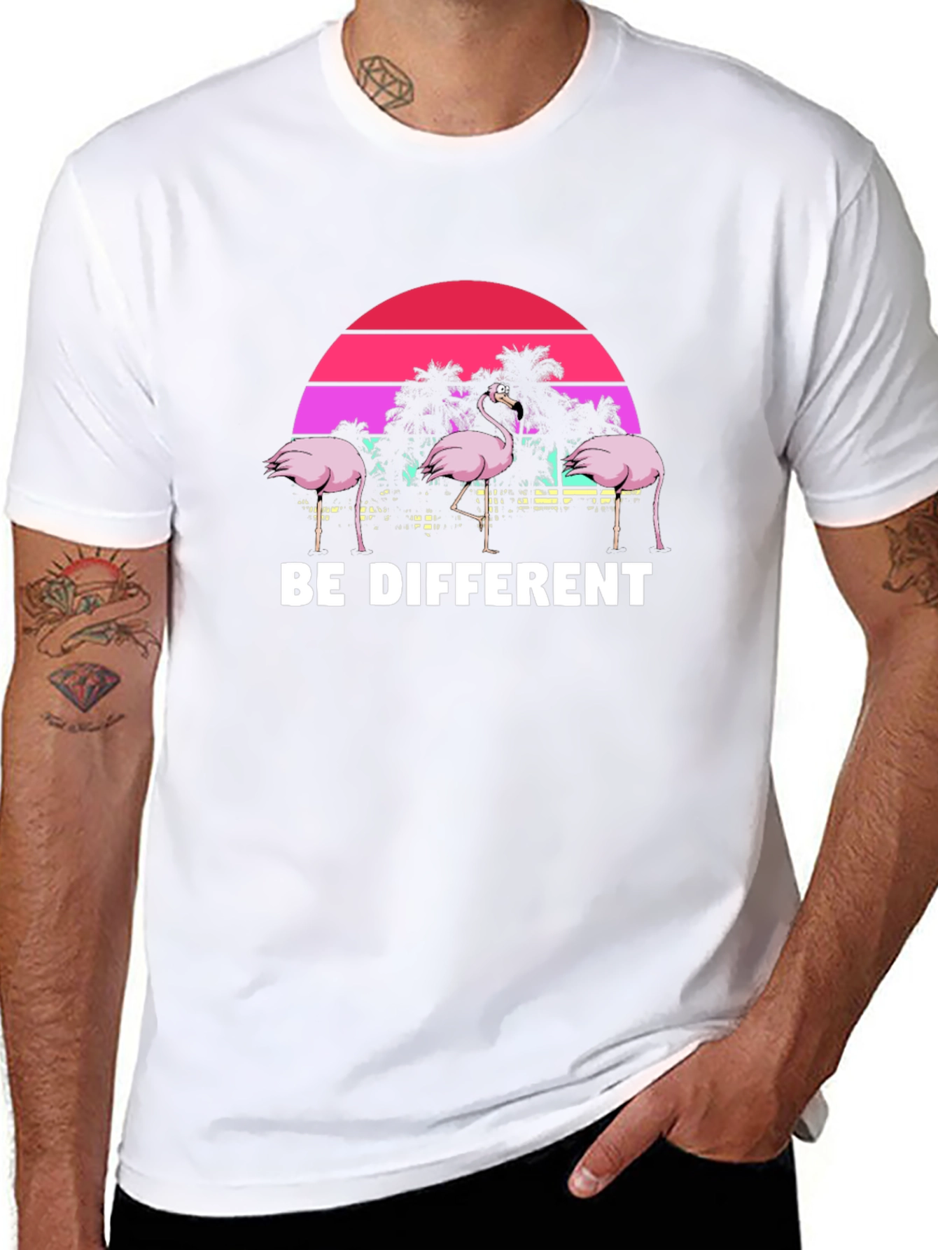 Black Be Different Flamingo T-Shirt Unique Graphic Tee view 8