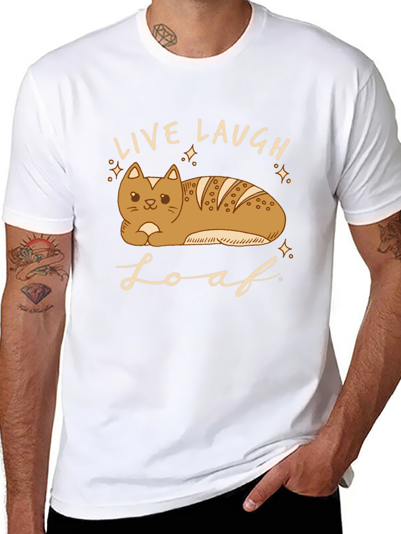 Black Live Laugh Loaf T-Shirt - Cat Bread Funny Tee view 8
