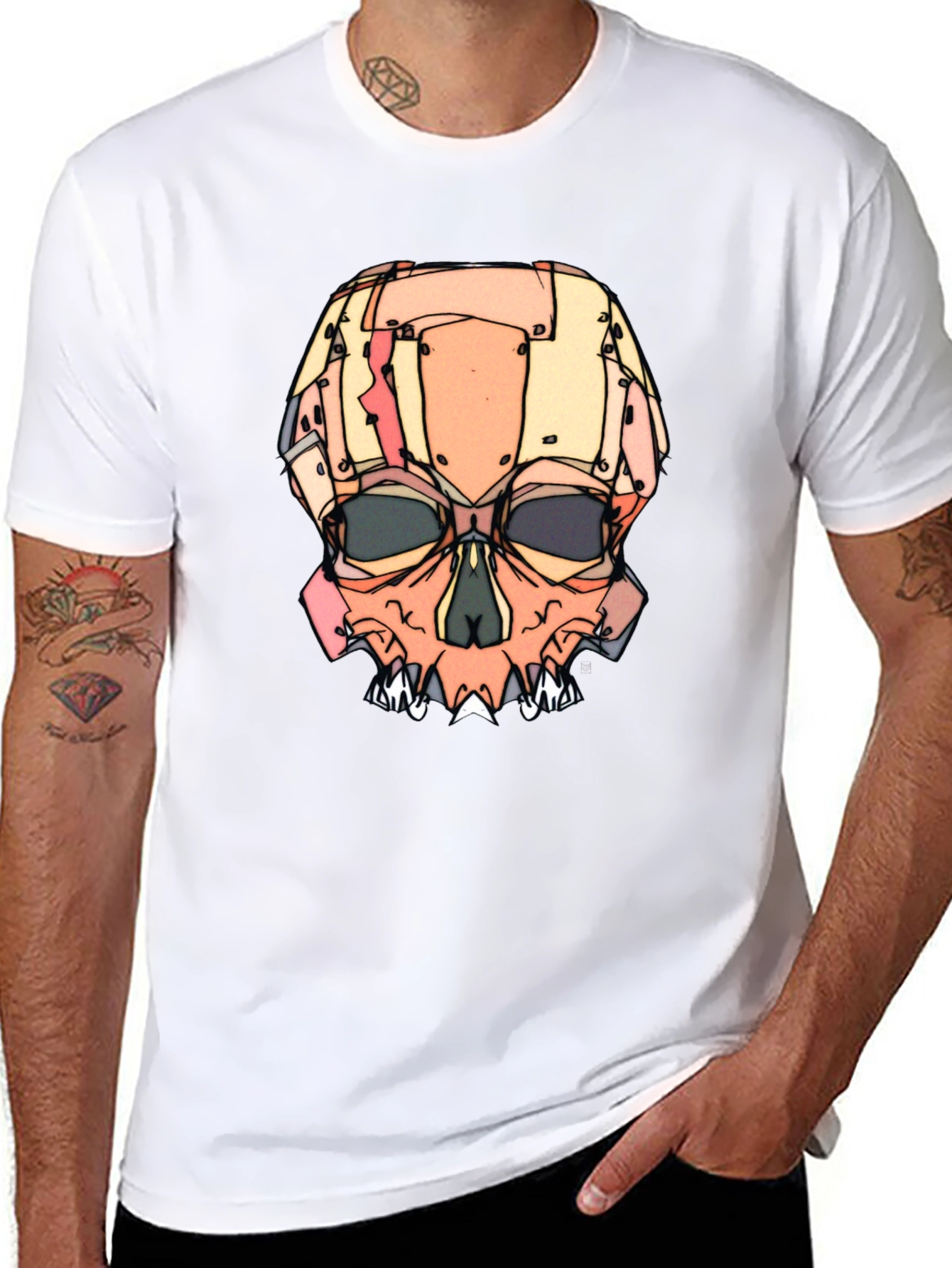Black Abstract Skull Graphic T-Shirt view 8
