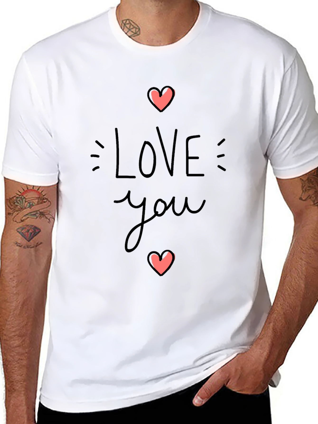 Black Love You Heart Graphic Black T-Shirt view 8