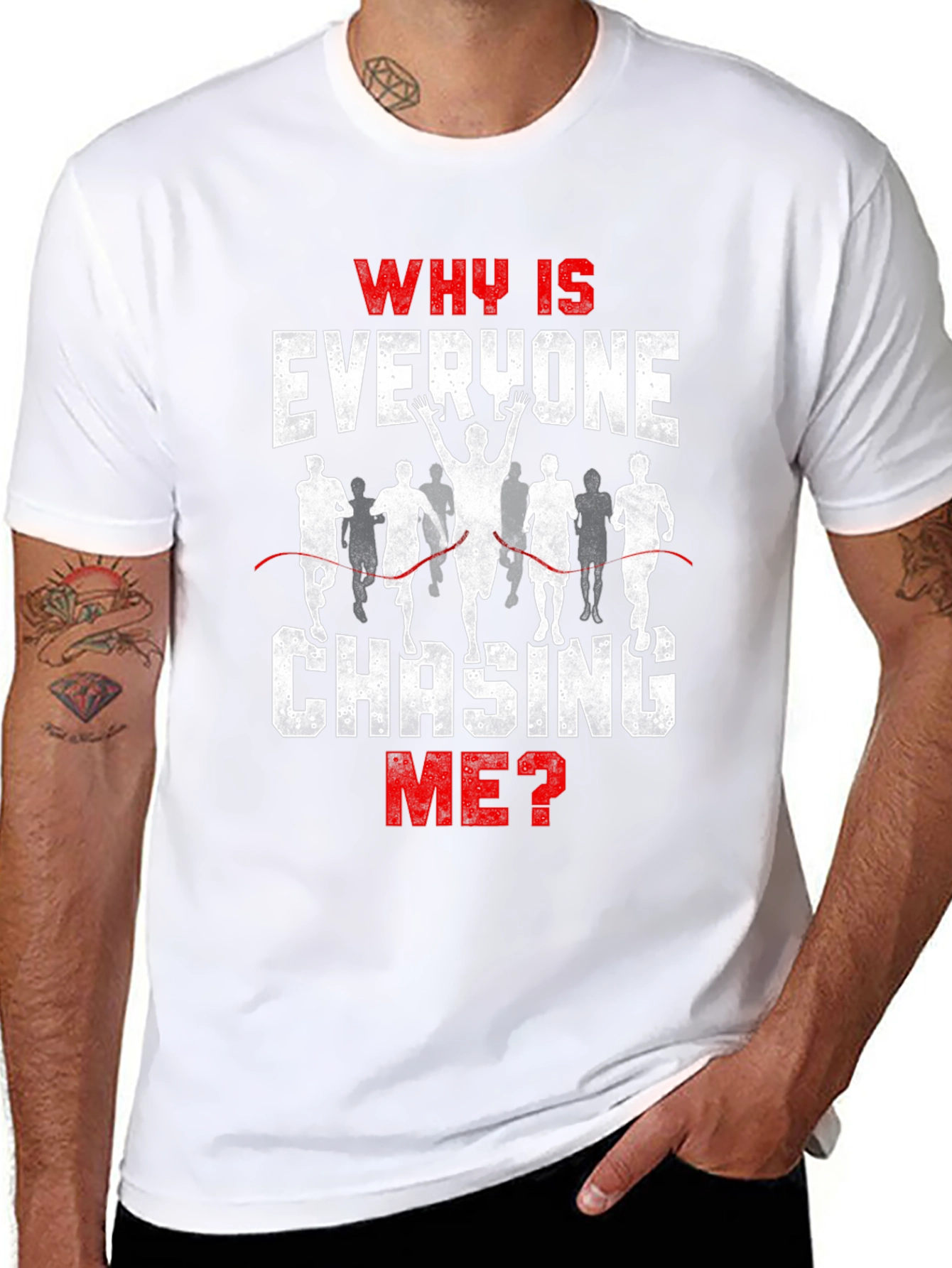 Black Funny Running T-Shirt - Why Is Everyone Chasing Me? view 8
