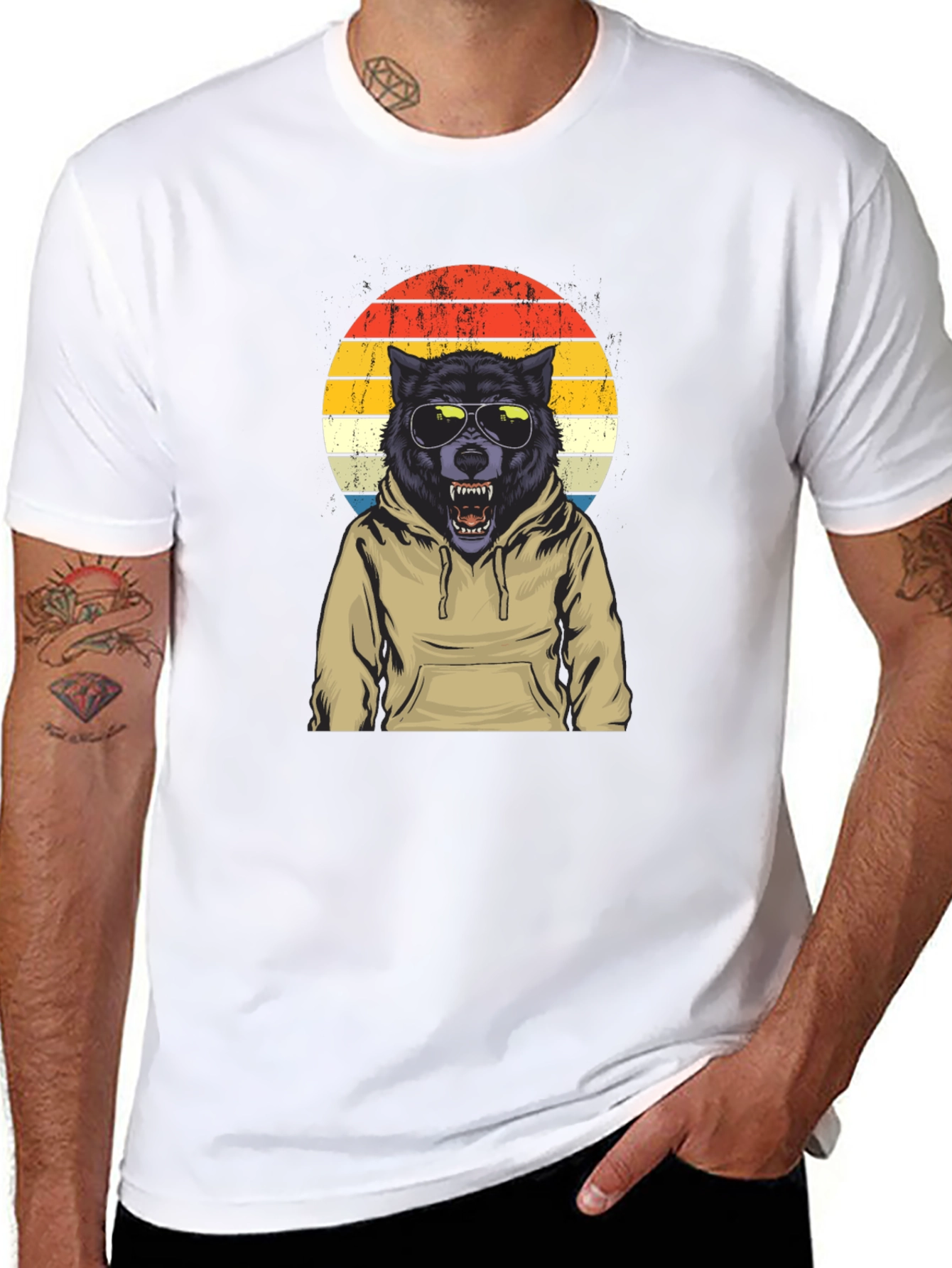 Black Cool Wolf Hoodie T-Shirt view 8