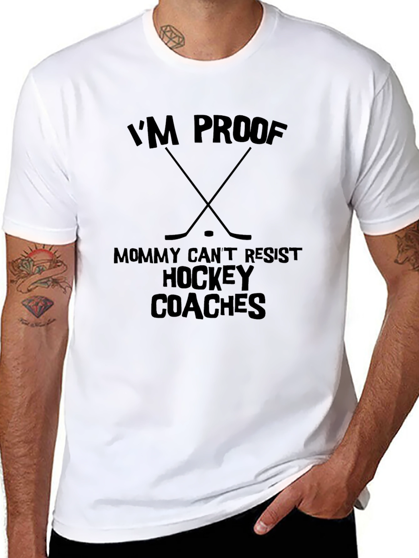 Black I'm Proof Mommy Can't Resist Hockey Coaches Black T-Shirt view 8