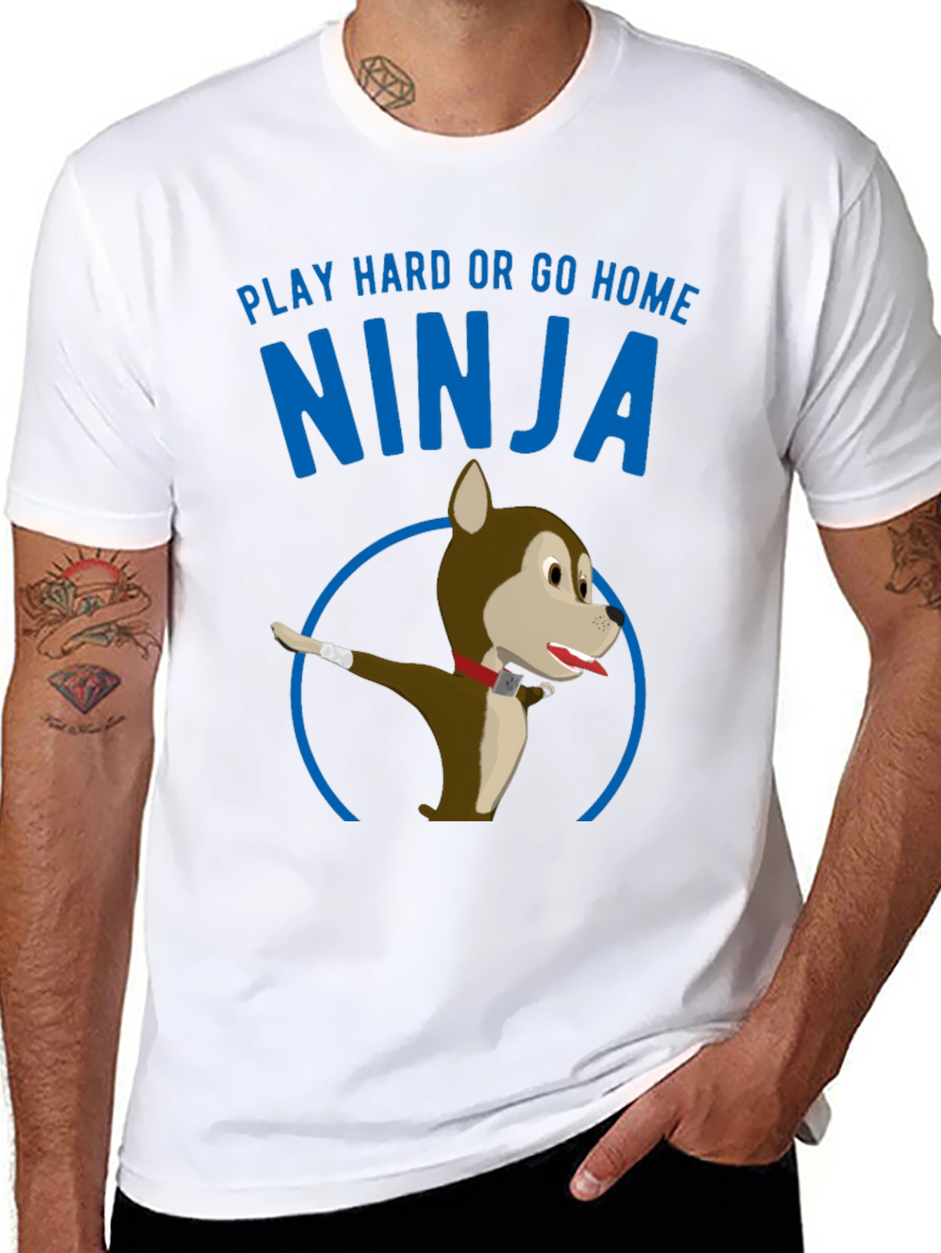 Black Play Hard Ninja Dog Graphic Tee view 8
