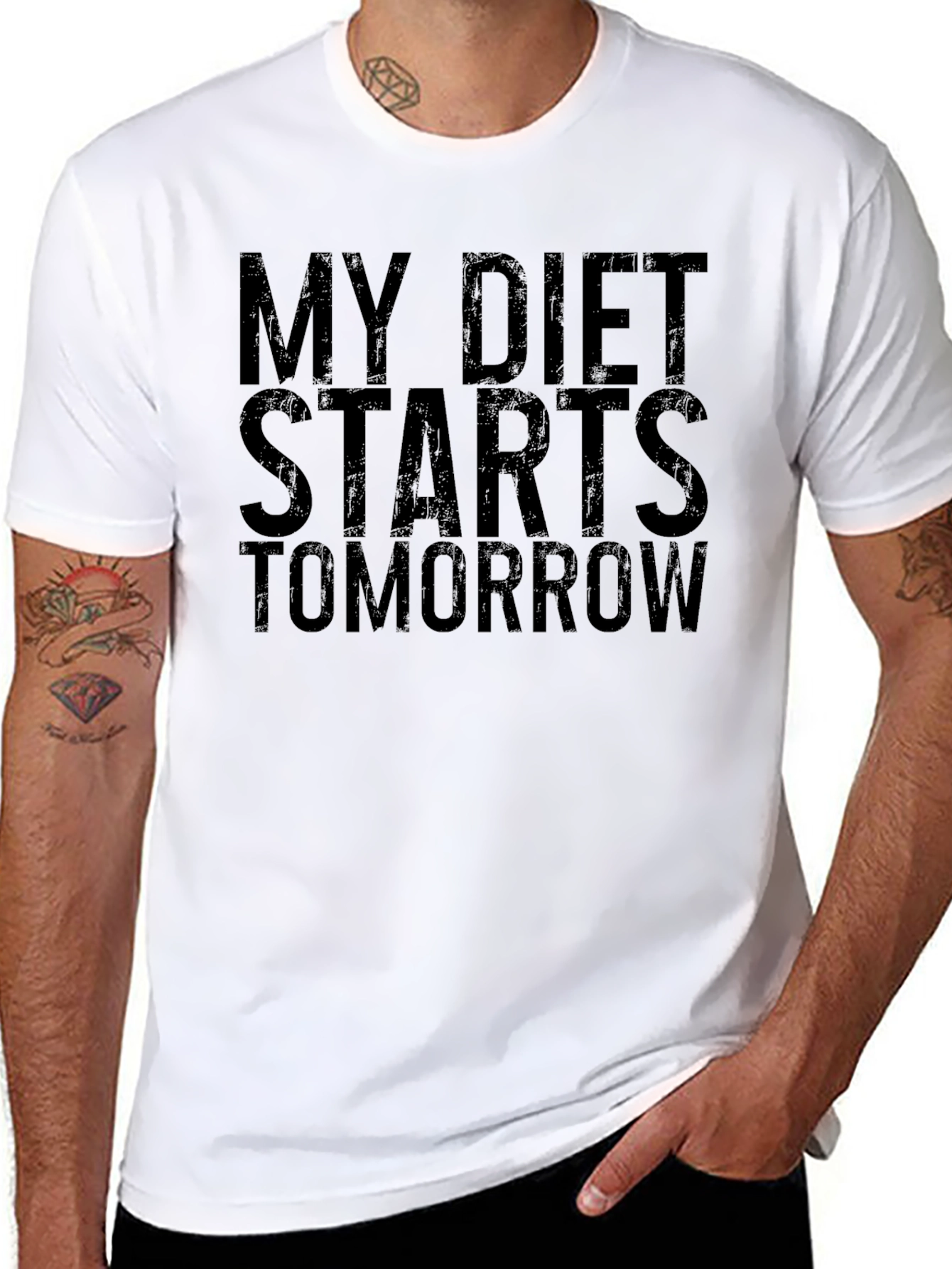 Black Funny Diet Starts Tomorrow Black T-Shirt view 8