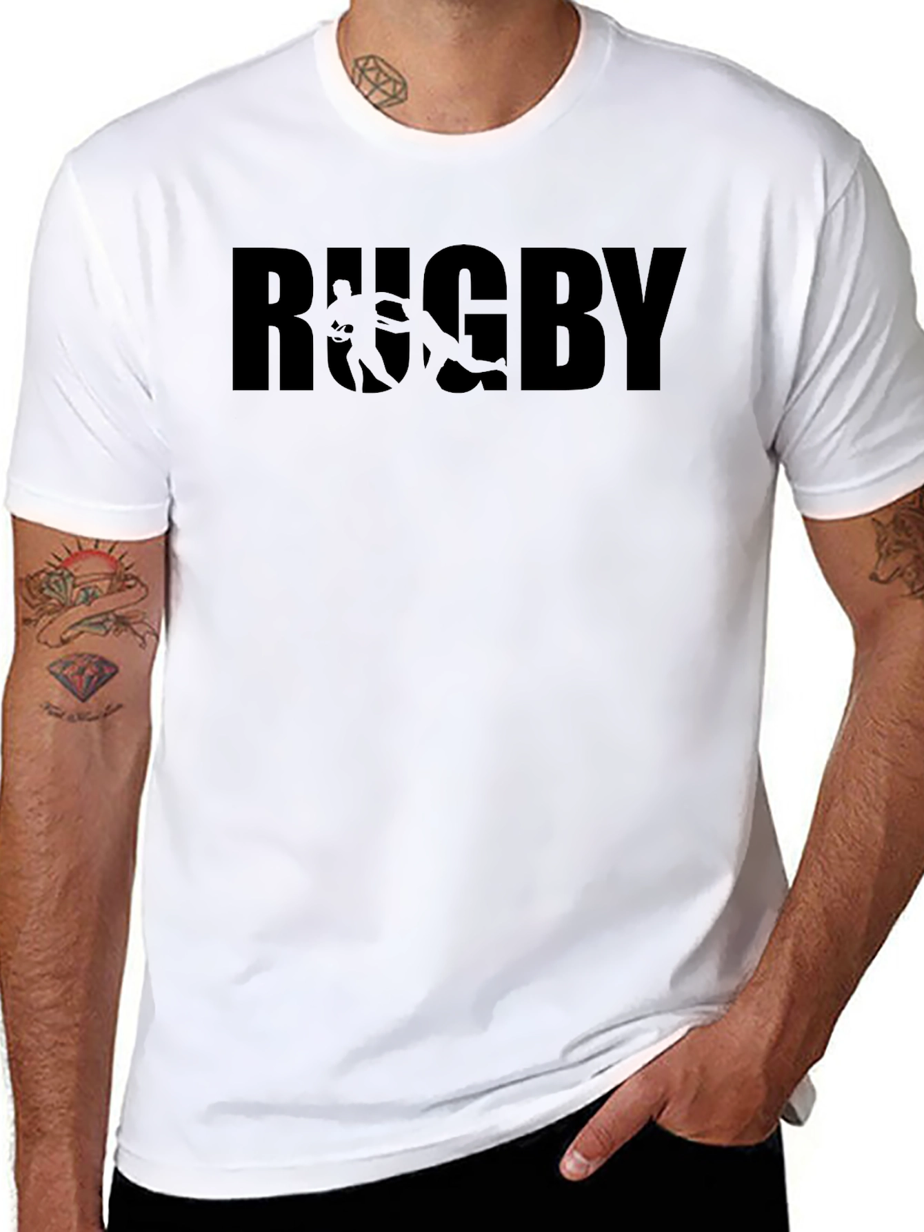 Black Rugby Graphic Tee - Black Cotton T-Shirt view 8