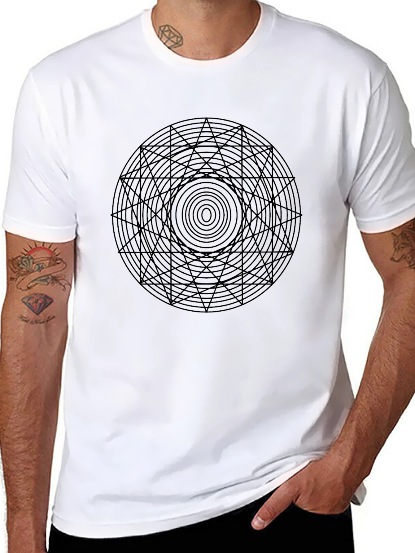 Black Geometric Circle Graphic T-Shirt - Black view 8