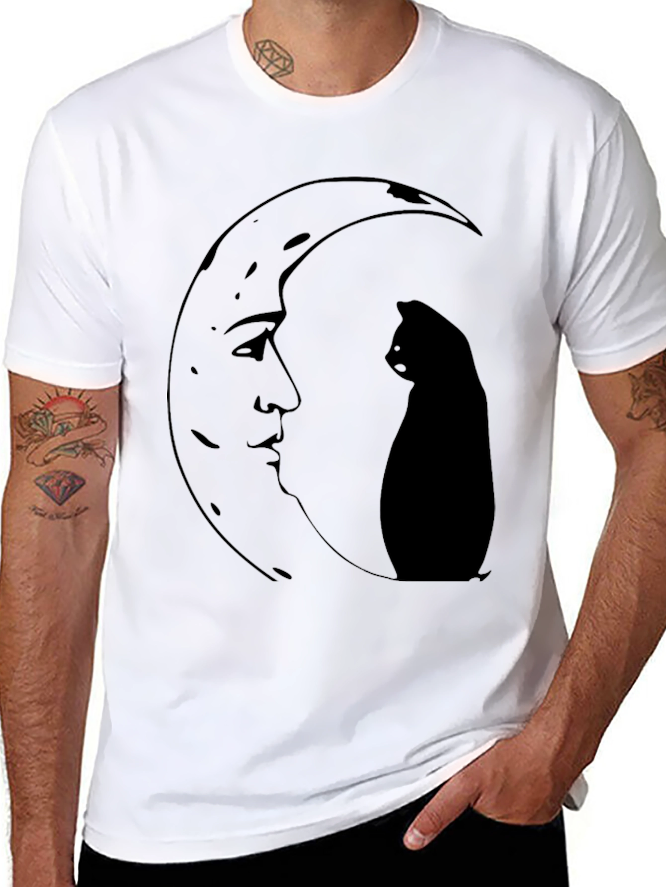 Black Moon Cat Graphic Tee - Black view 8