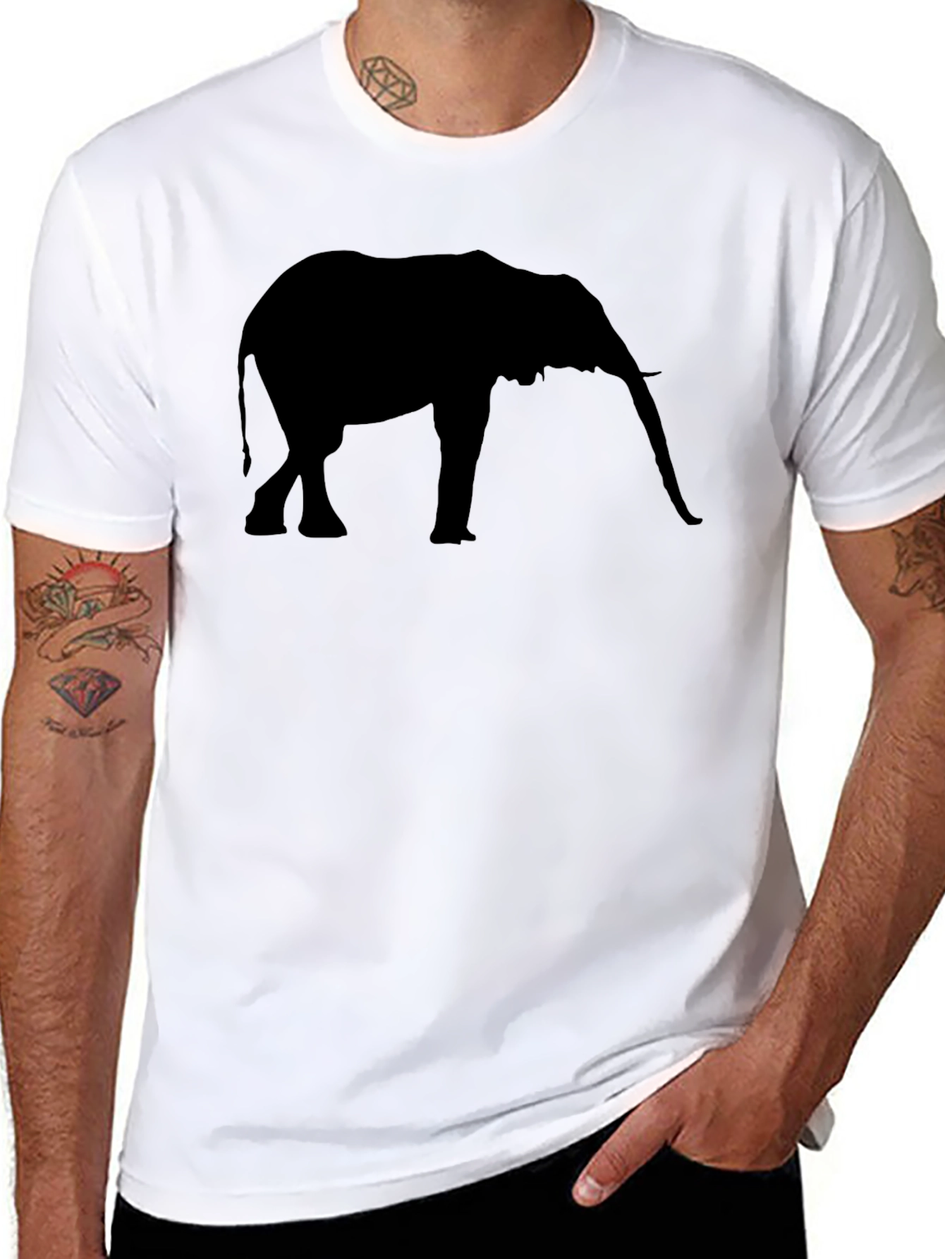 Black Elephant Silhouette Graphic Tee - Black Cotton T-Shirt view 8