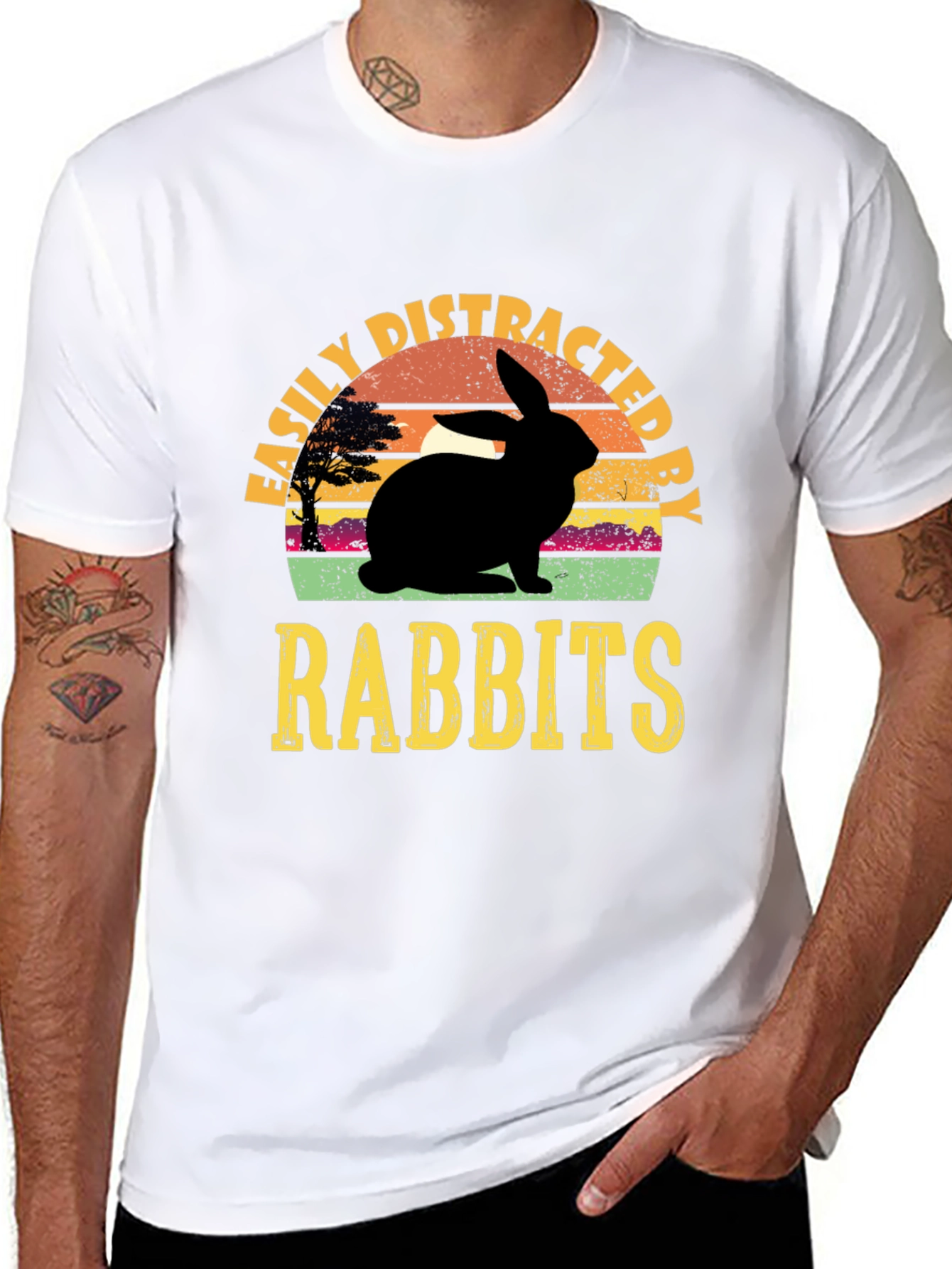 Black Easily Distracted By Rabbits T-Shirt view 8