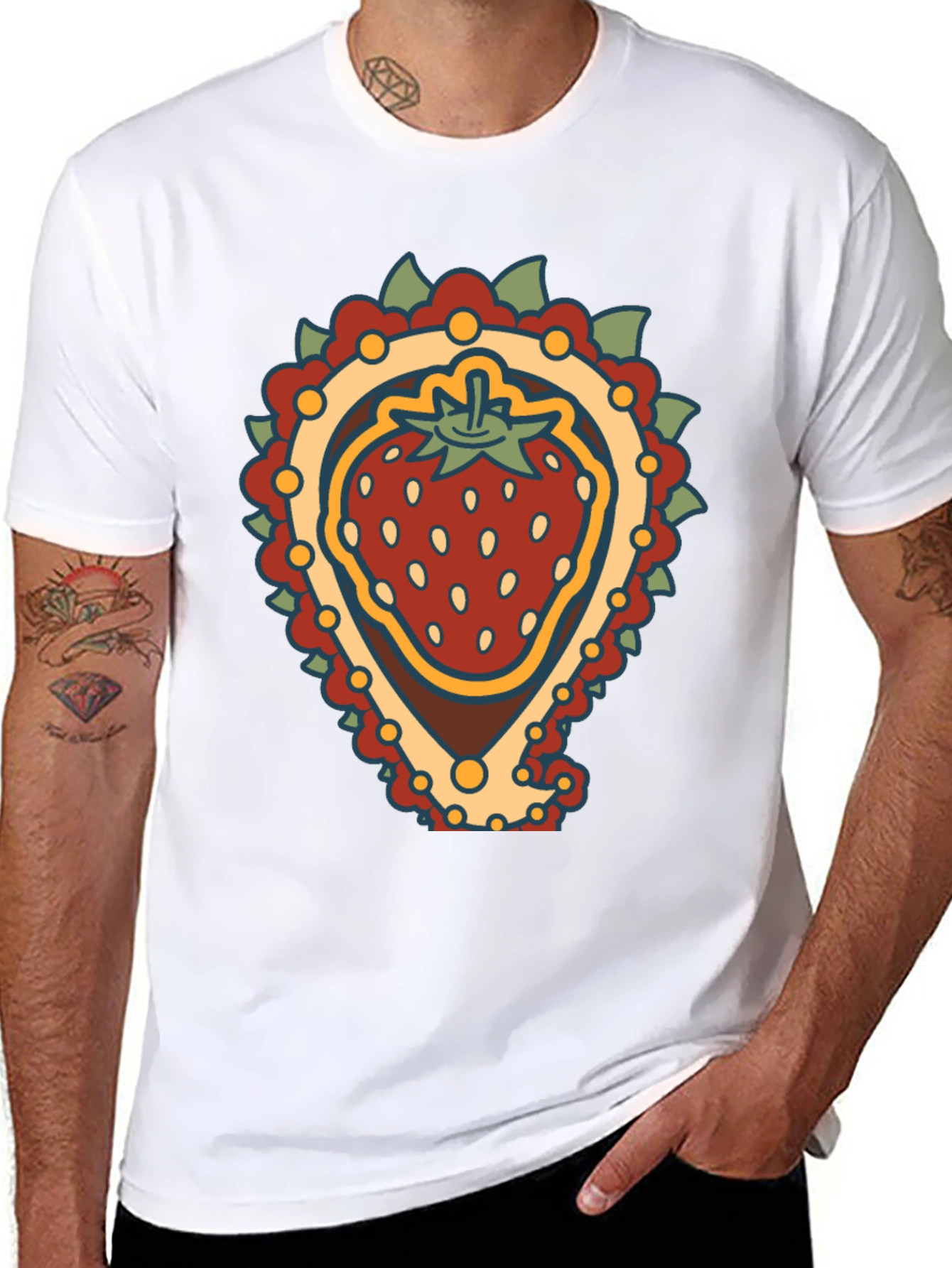 Black Strawberry Paisley T-Shirt - Unique Fruit Graphic Tee view 8
