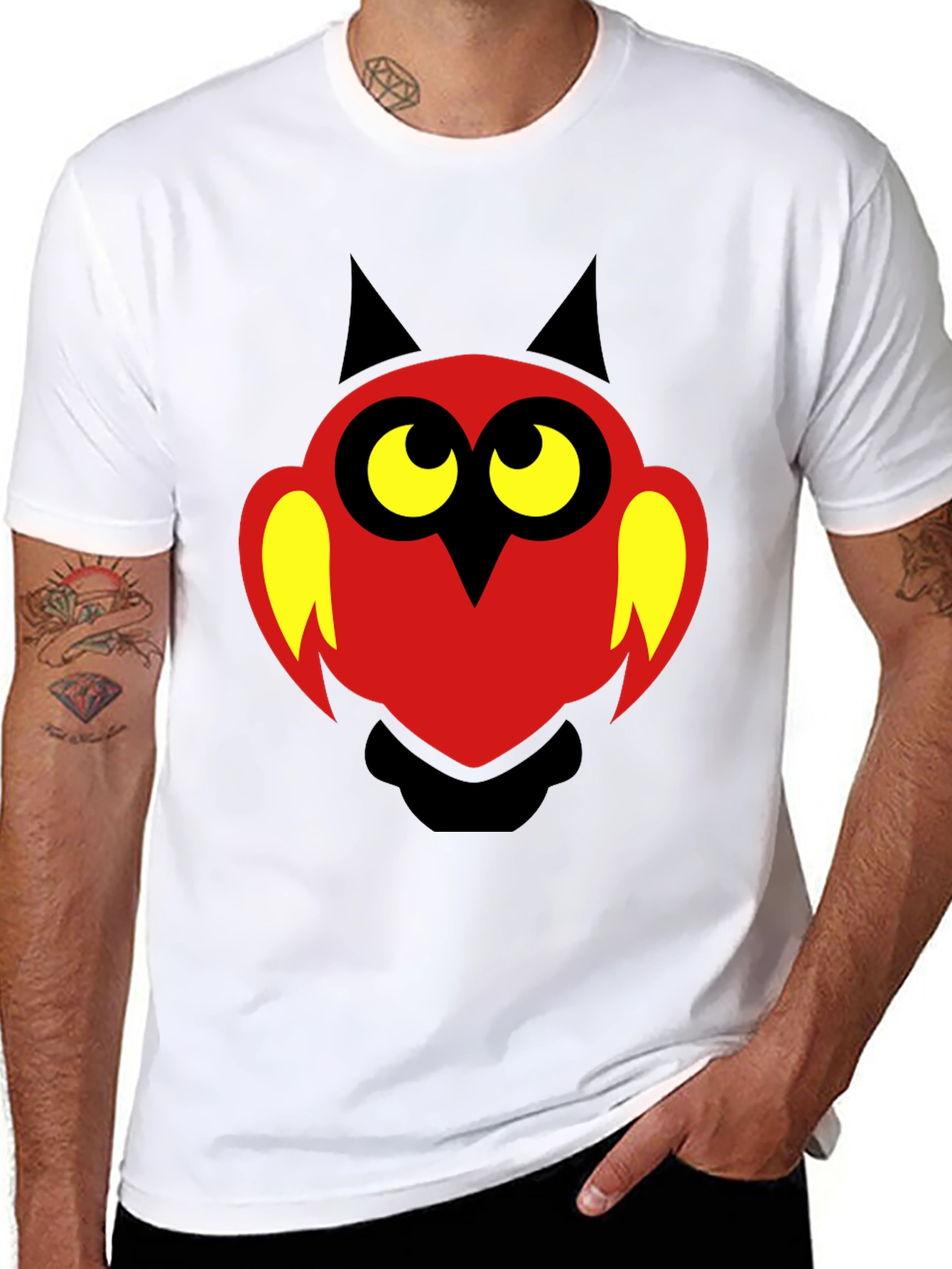 Black Cartoon Owl Graphic Print T-Shirt - Black view 8