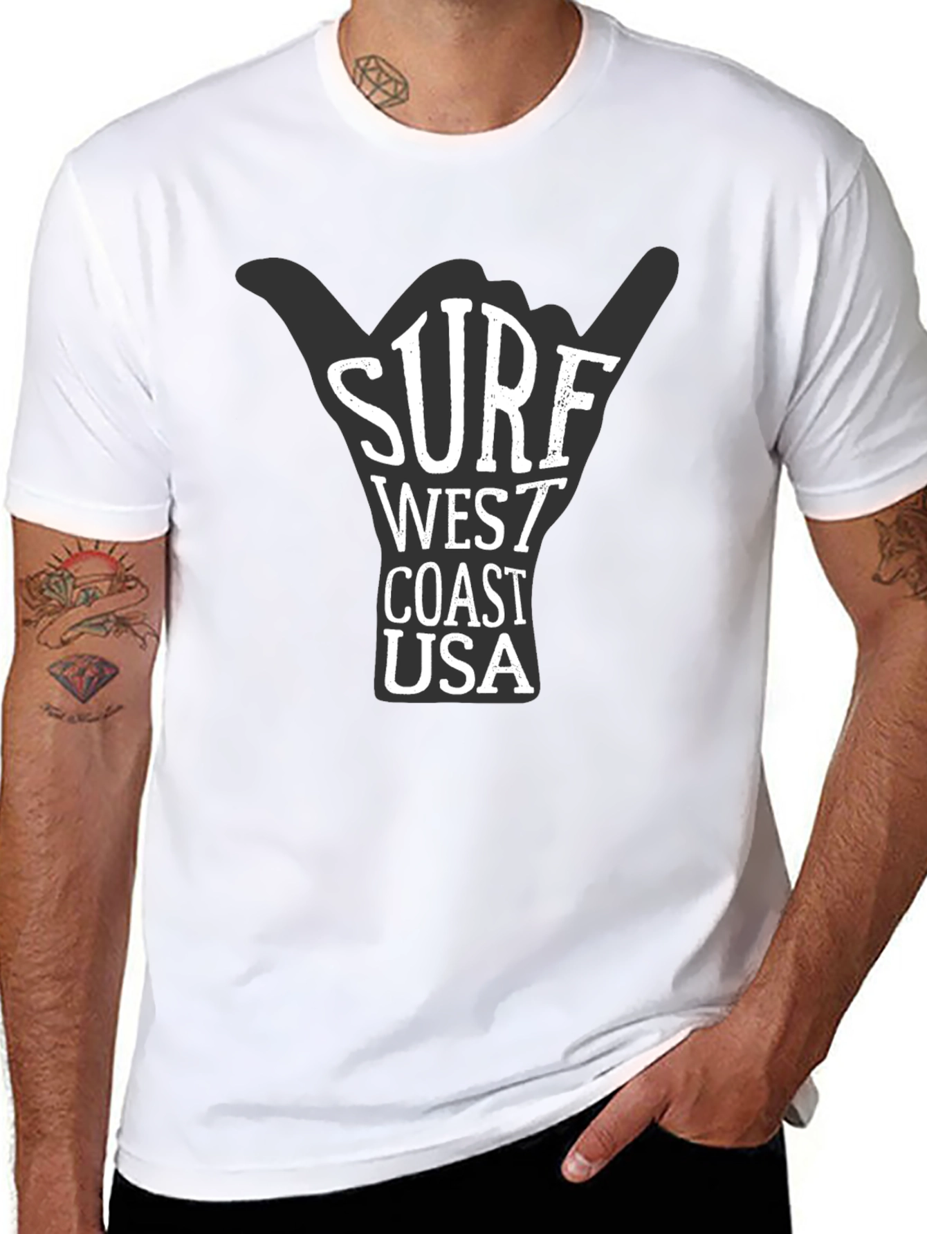 Black Surf West Coast USA Graphic T-Shirt view 8
