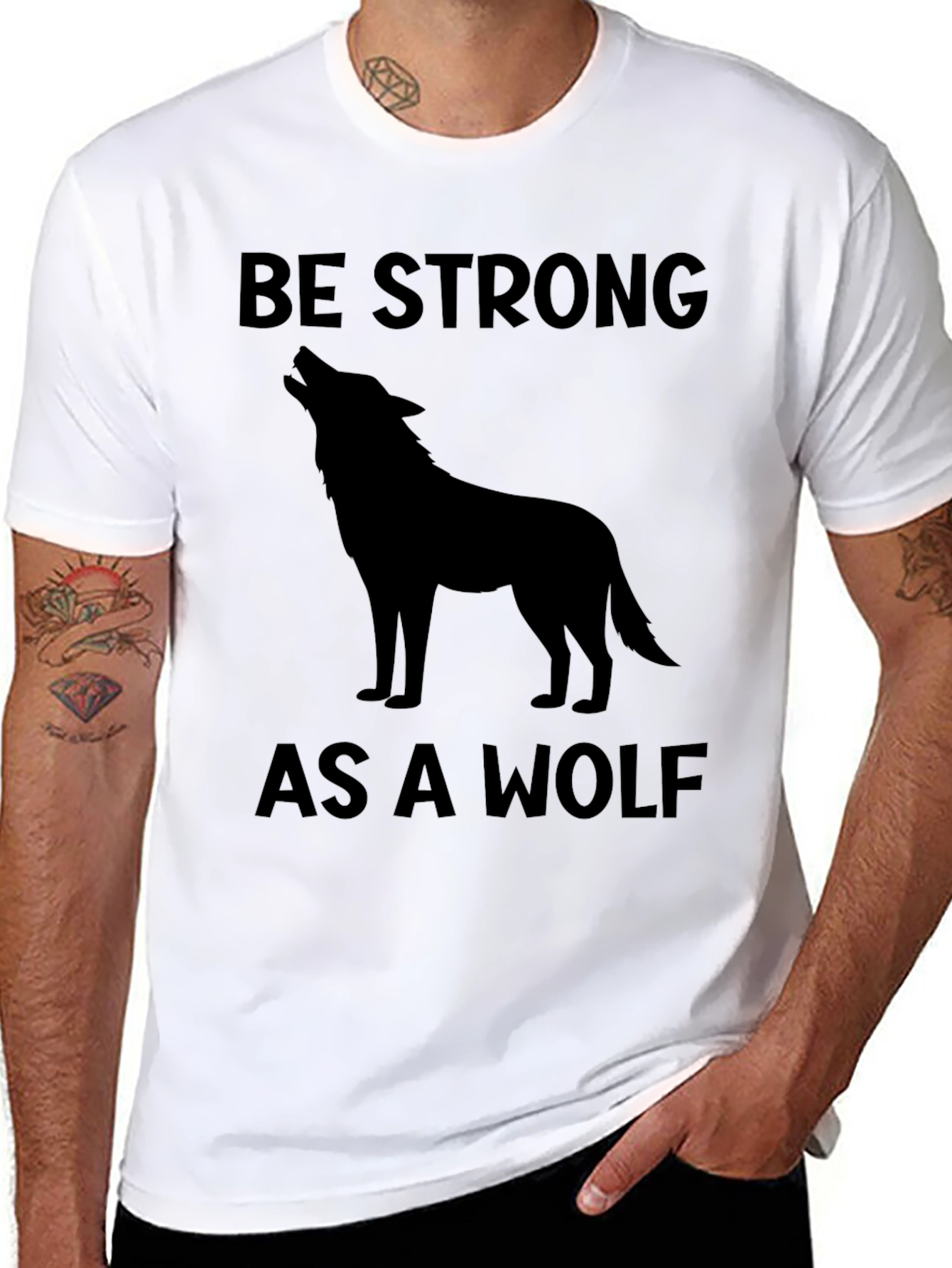 Black Be Strong As A Wolf Graphic Tee - Black view 8
