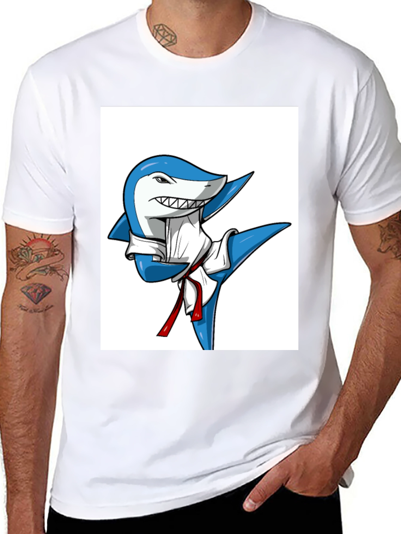 Martial Arts Shark T-Shirt - Black Cotton Tee - 8