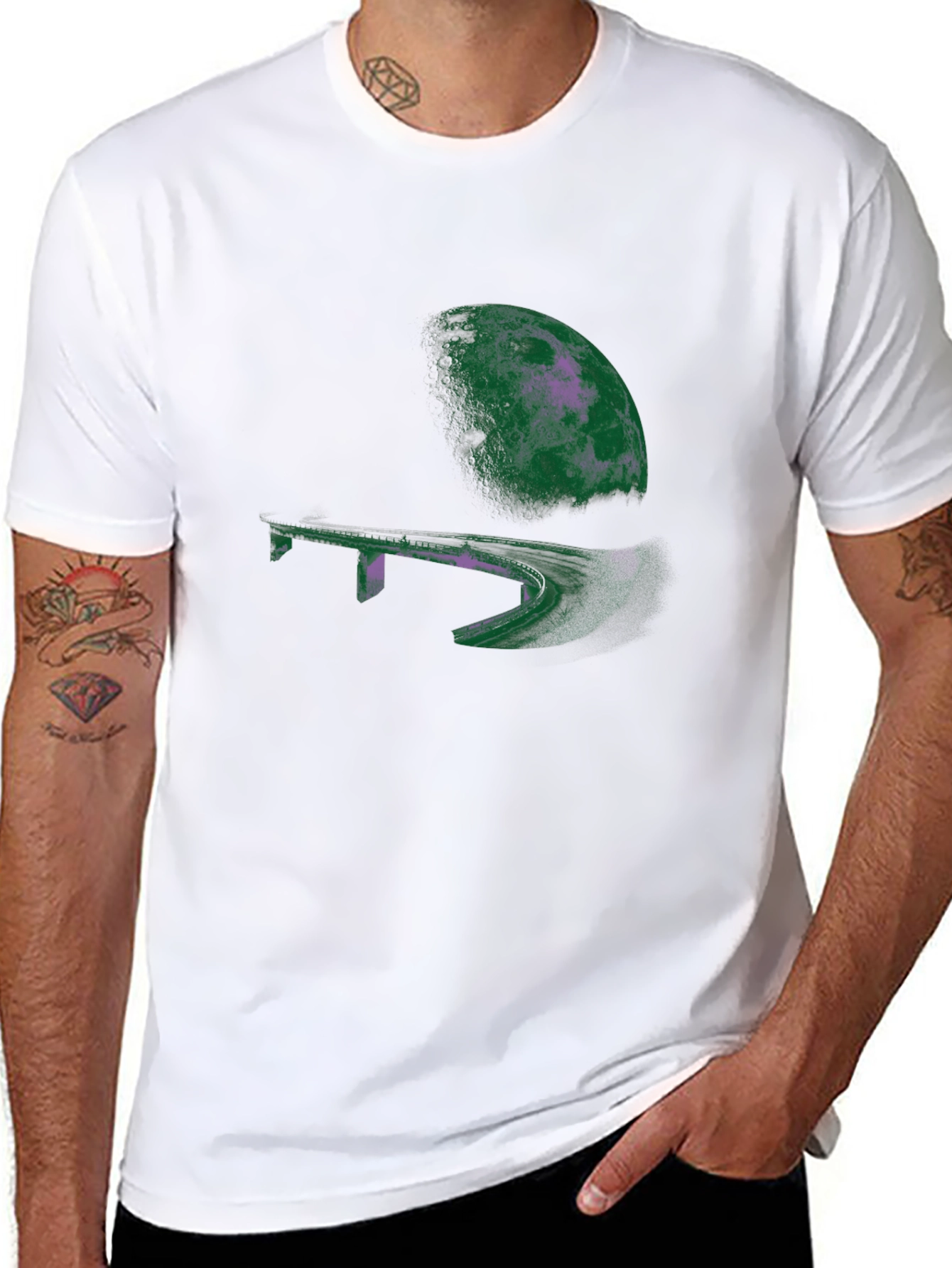 Abstract Moon Bridge Graphic T-Shirt - 8