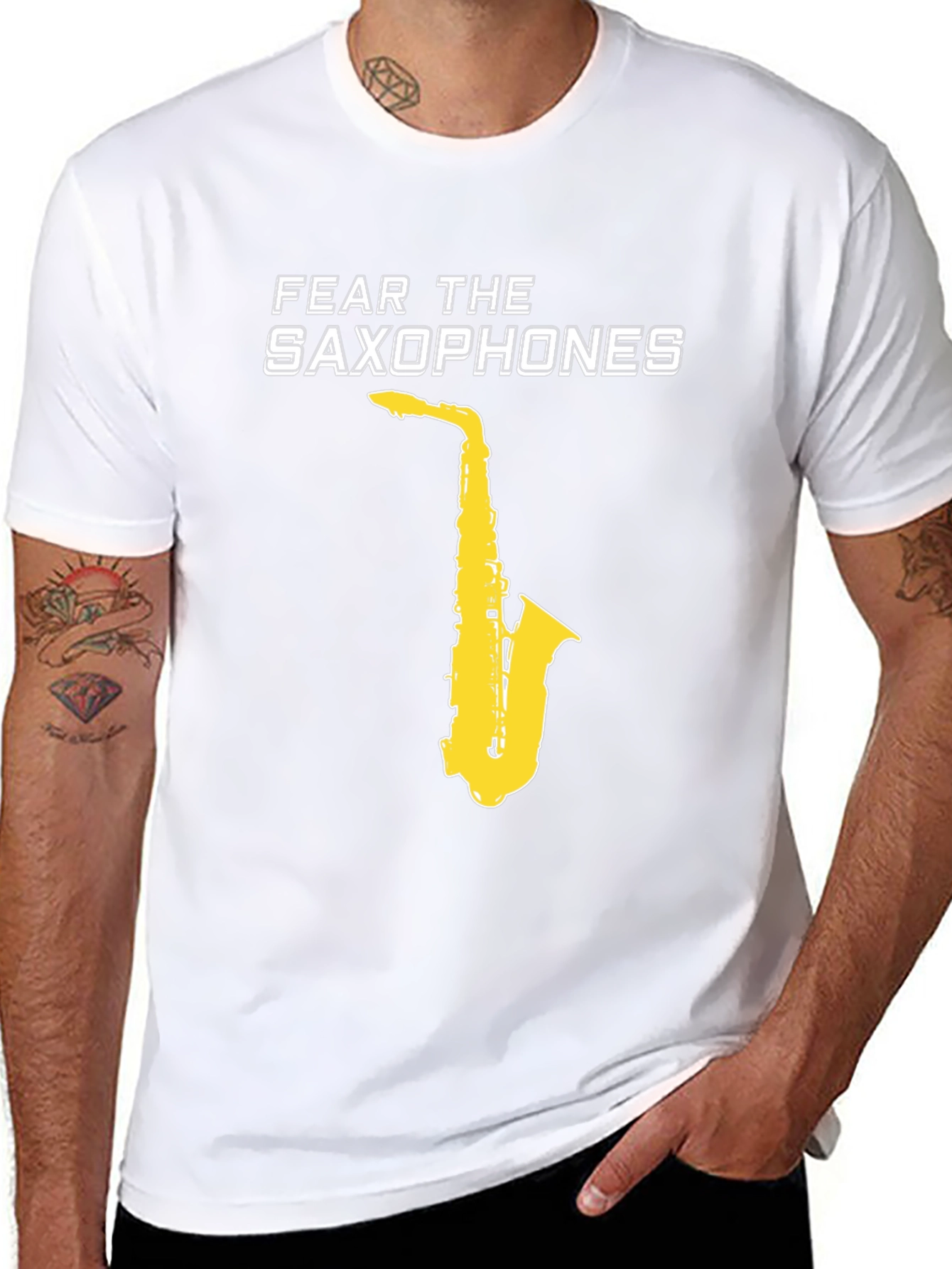Black Fear the Saxophones Graphic Tee view 8