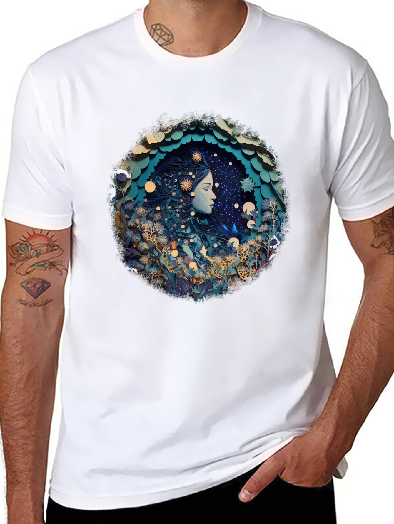Black Celestial Dreamscape Graphic Tee - Black Cotton Blend view 8