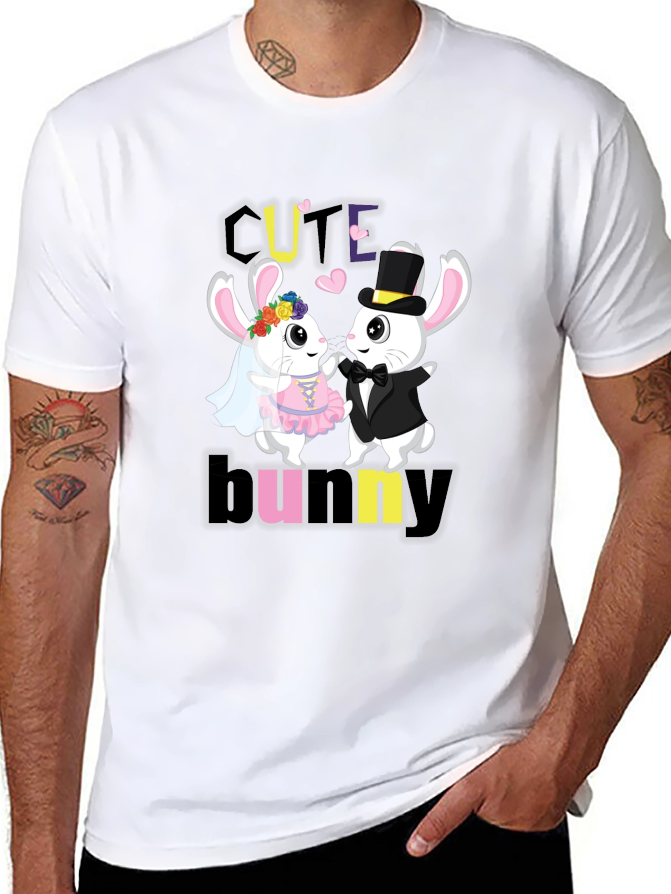 Black Cute Bunny Couple Graphic T-Shirt view 8