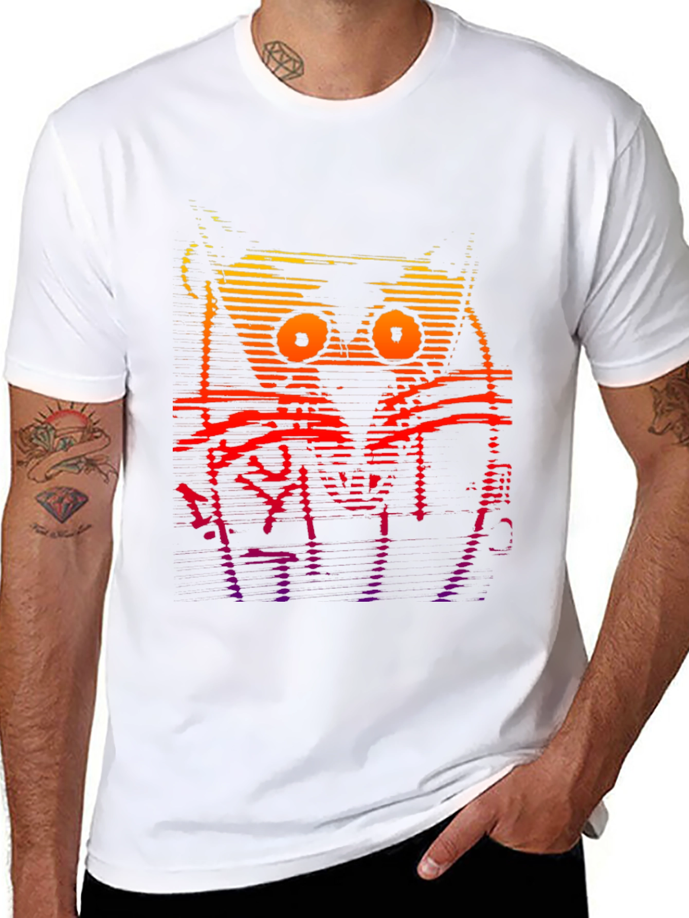 Black Retro Glitch Cat Graphic T-Shirt view 8